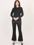 Black Round Neck Top & Bell Bottom Trouser Co-Ords Set for Women