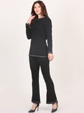 Black Round Neck Top & Bell Bottom Trouser Co-Ords Set for Women