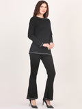 Black Round Neck Top & Bell Bottom Trouser Co-Ords Set for Women