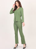 Nimble Cotton Spandex Solid Full Sleeve V-Neck Top & Bell Bottom Trouser Co-Ords Set for Women