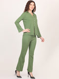 Nimble Cotton Spandex Solid Full Sleeve V-Neck Top & Bell Bottom Trouser Co-Ords Set for Women