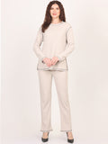 Beige Round Neck Top & Trouser Co-Ords Set for Women