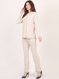 Beige Round Neck Top & Trouser Co-Ords Set for Women