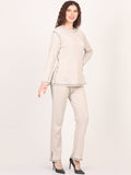 Beige Round Neck Top & Trouser Co-Ords Set for Women