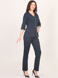 Nimble Cotton Polyester Solid 3/4 Sleeve V-Neck Top & Regular Trouser Co-Ords Set for Women