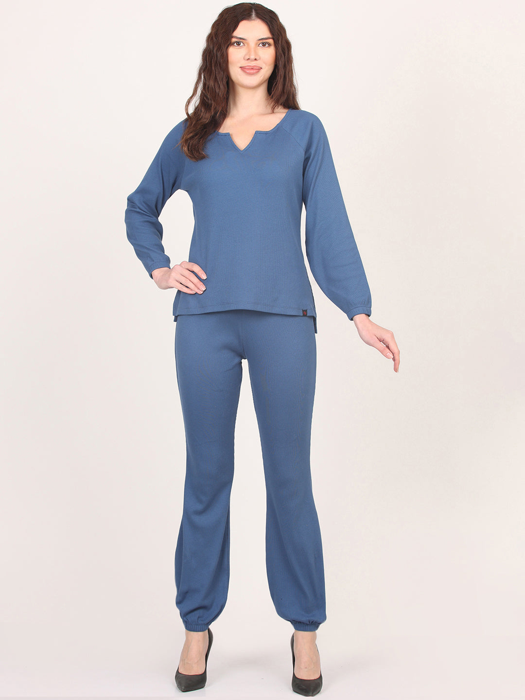 Blue Key-Hole Top & Trouser Co-Ords Set for Women