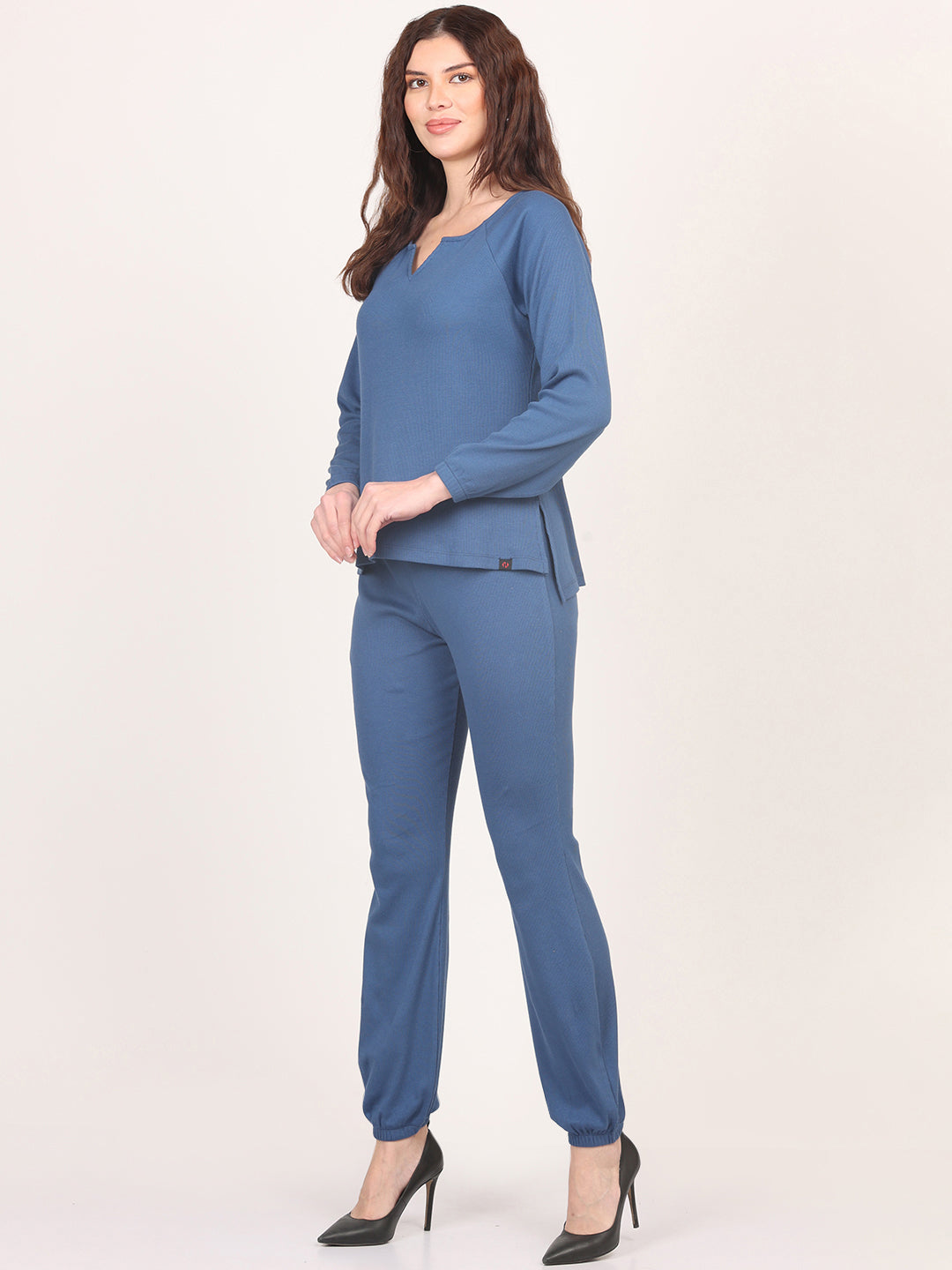 Blue Key-Hole Top & Trouser Co-Ords Set for Women