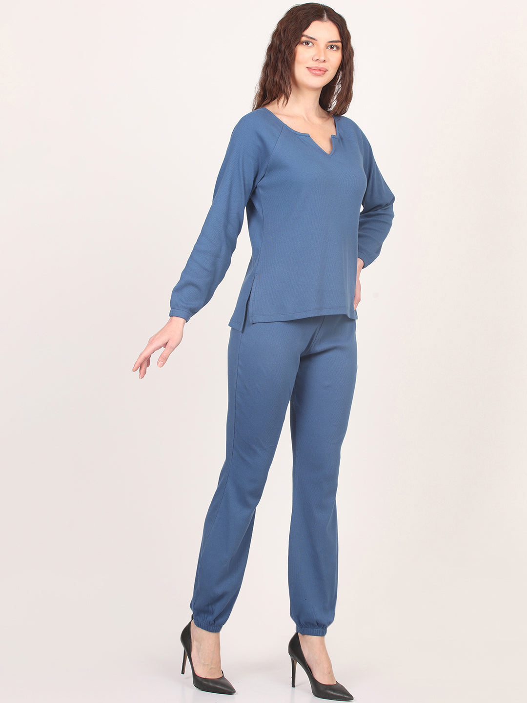 Blue Key-Hole Top & Trouser Co-Ords Set for Women