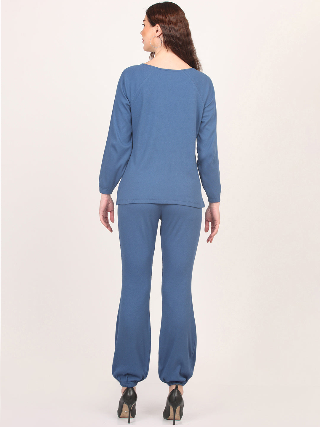 Blue Key-Hole Top & Trouser Co-Ords Set for Women