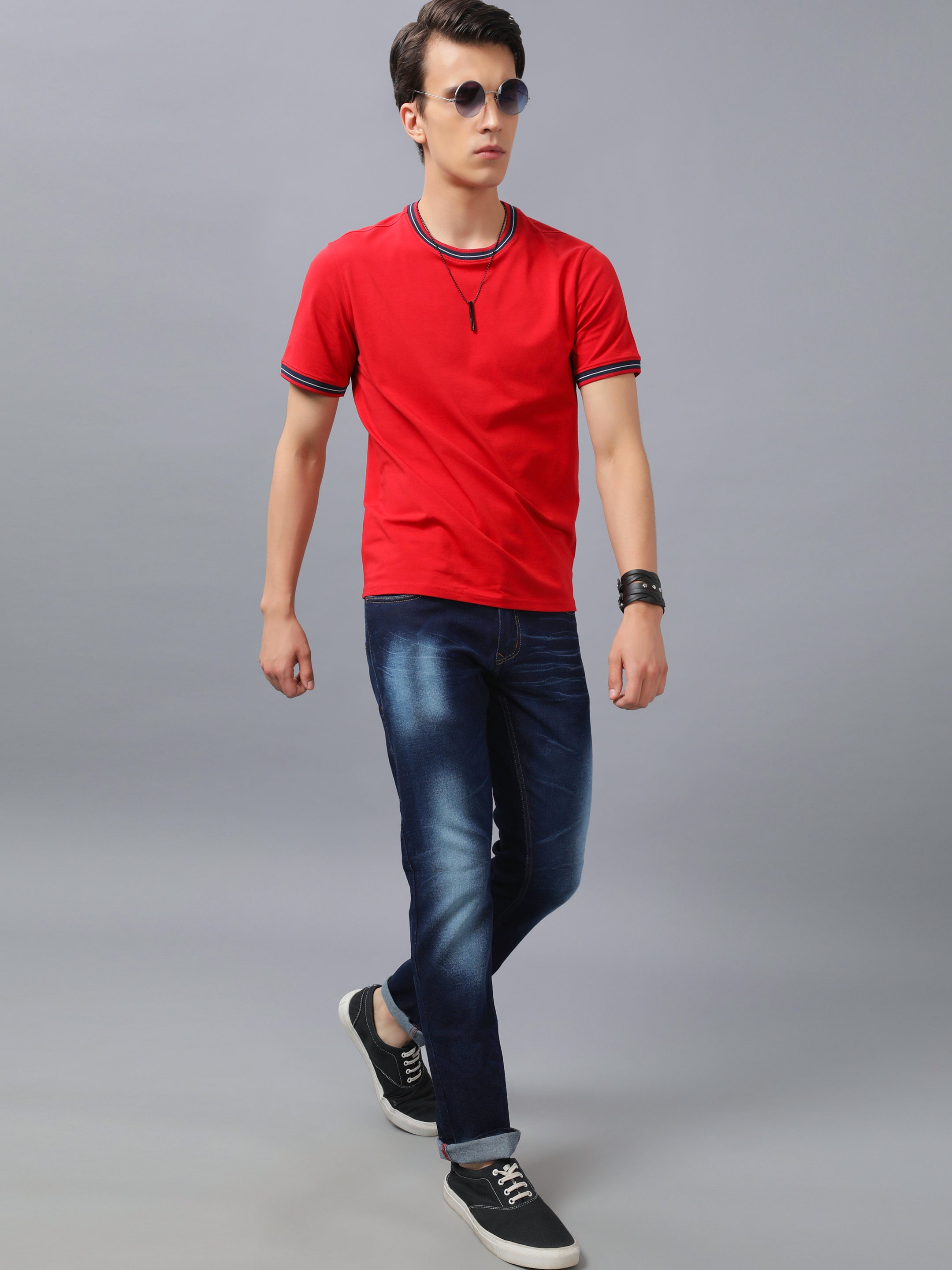 Nimble PURPLE Label Cotton Stretch Regular Round Neck T-shirt for Men