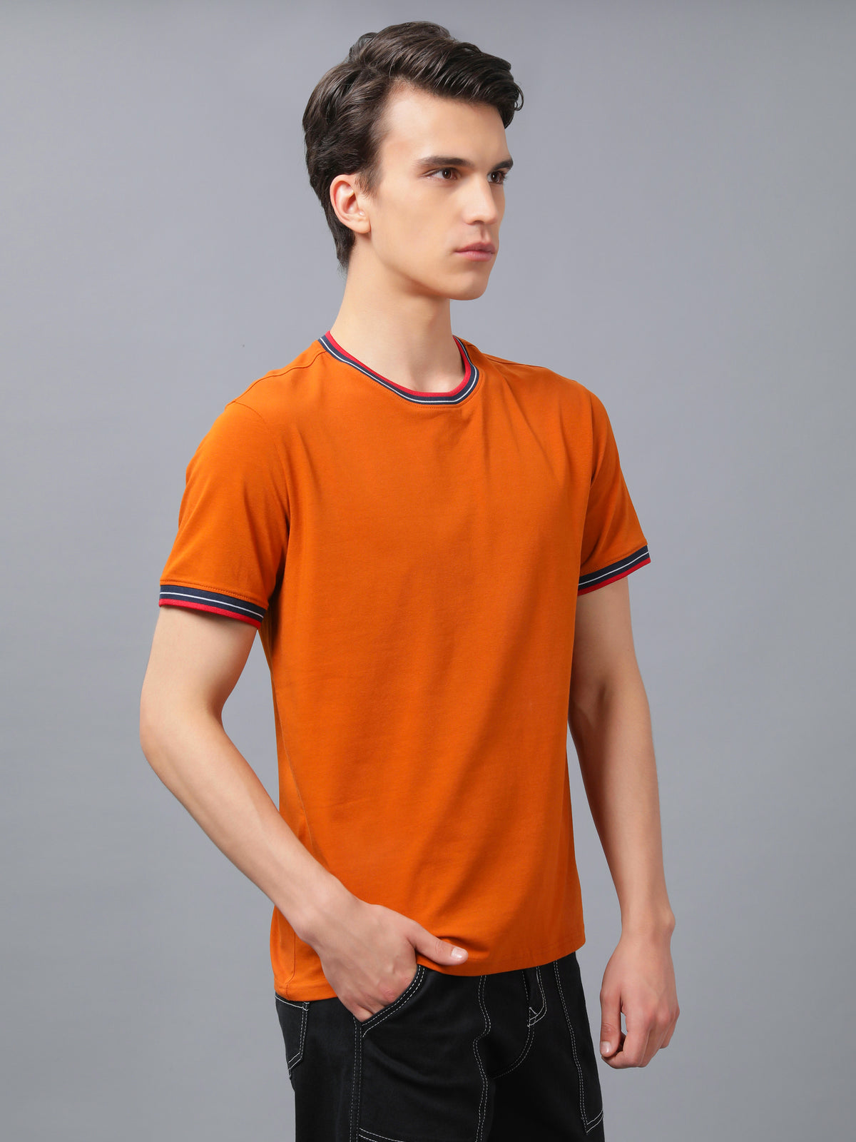 Nimble PURPLE Label Cotton Stretch Regular Round Neck T-shirt for Men