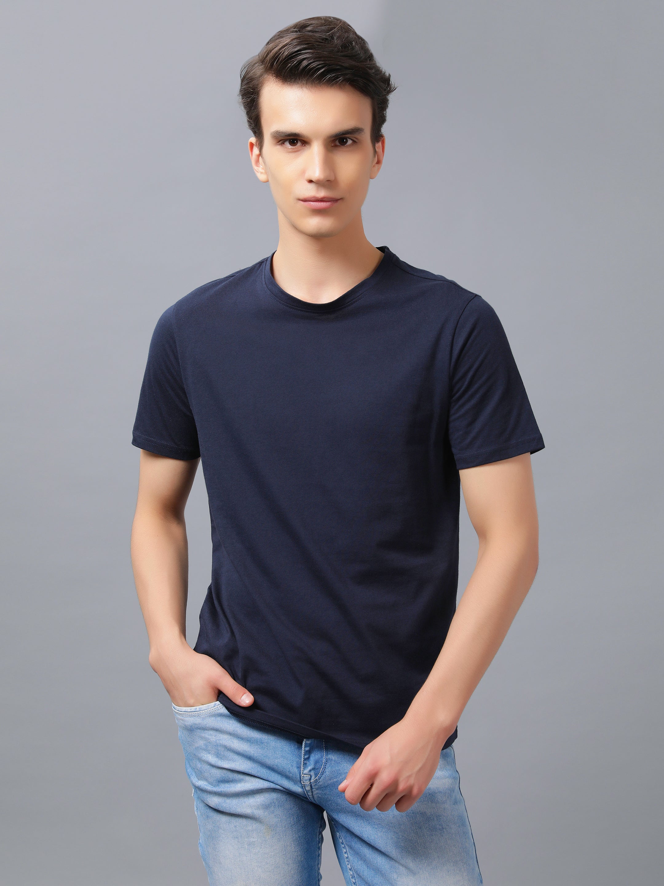 Mens Basic Round Neck Solid T Shirt