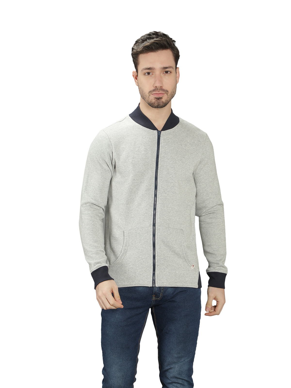 Mens Grey Heather Fleece Bomber Jacket