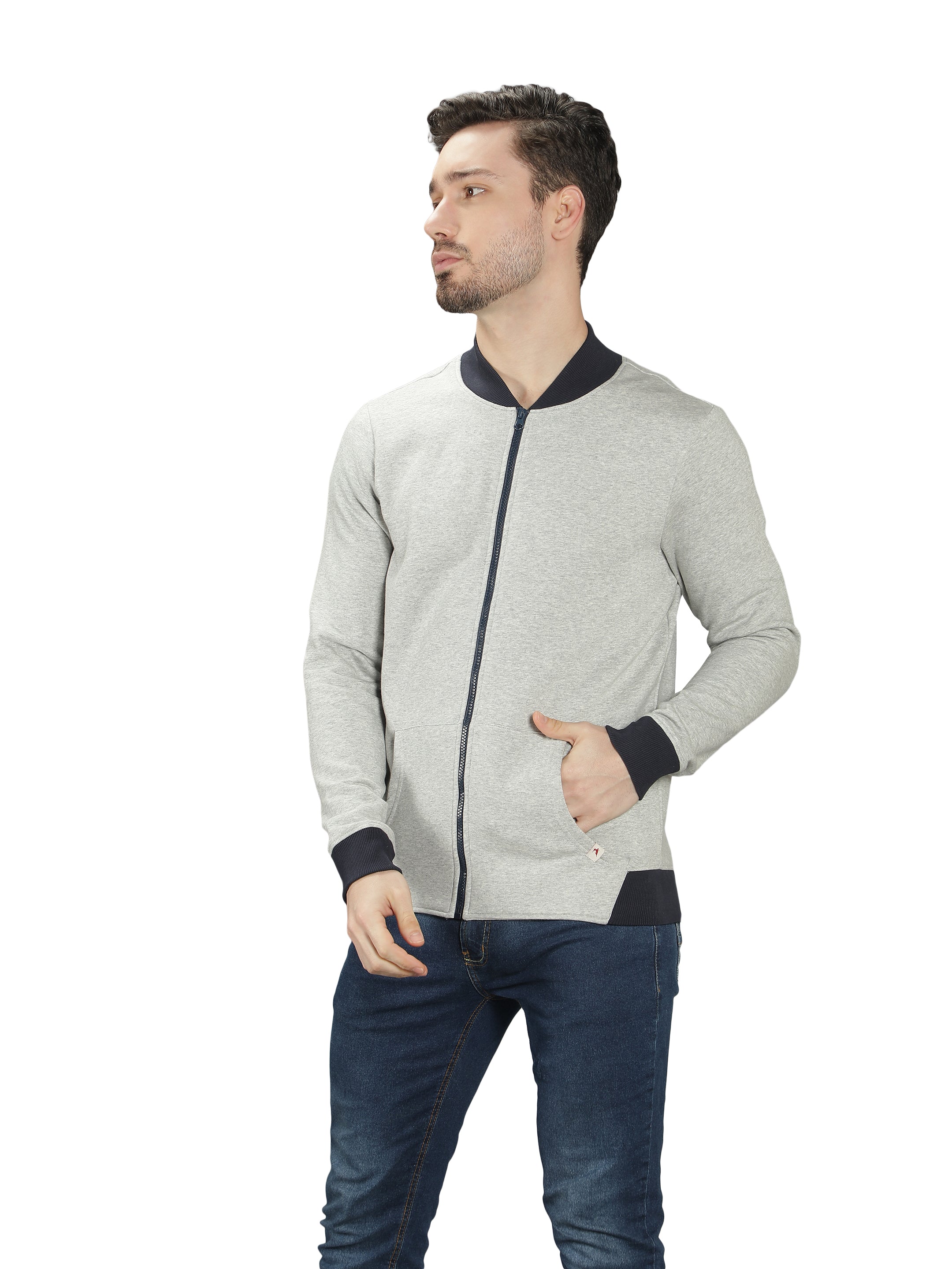 Mens Grey Heather Fleece Bomber Jacket