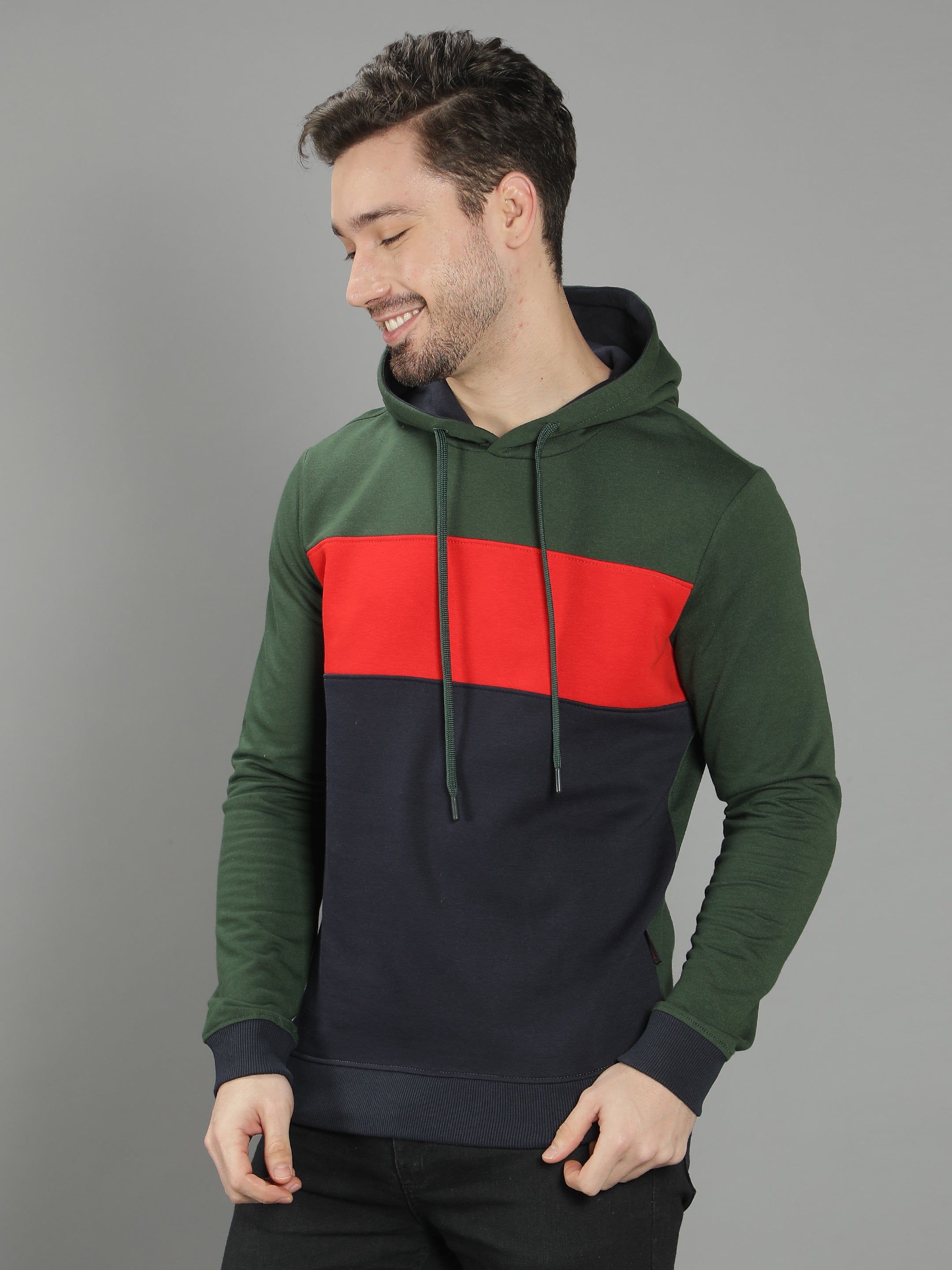 Green Full Sleeves Cut n Sew Hoodie Sweatshirt