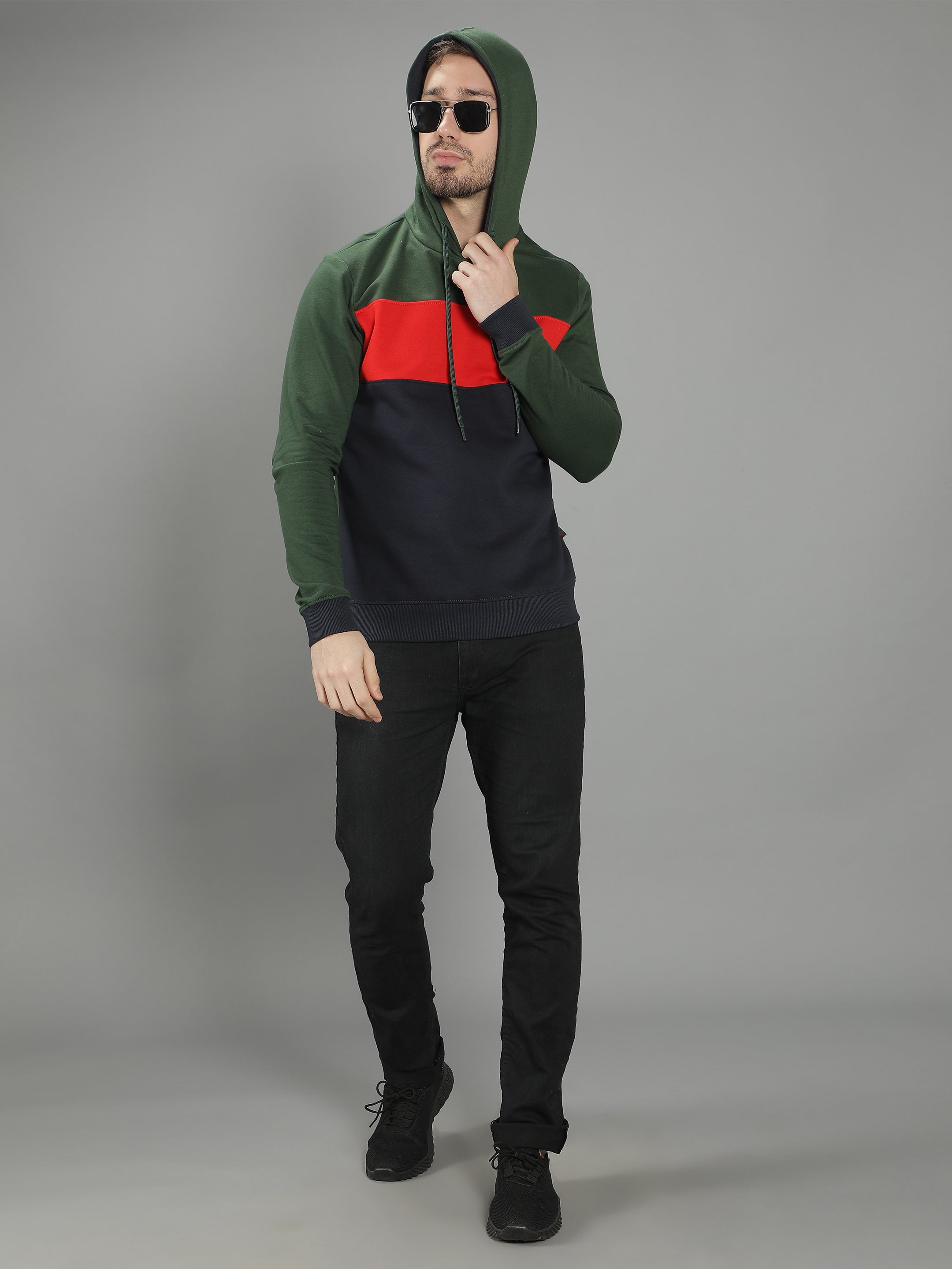 Green Full Sleeves Cut n Sew Hoodie Sweatshirt