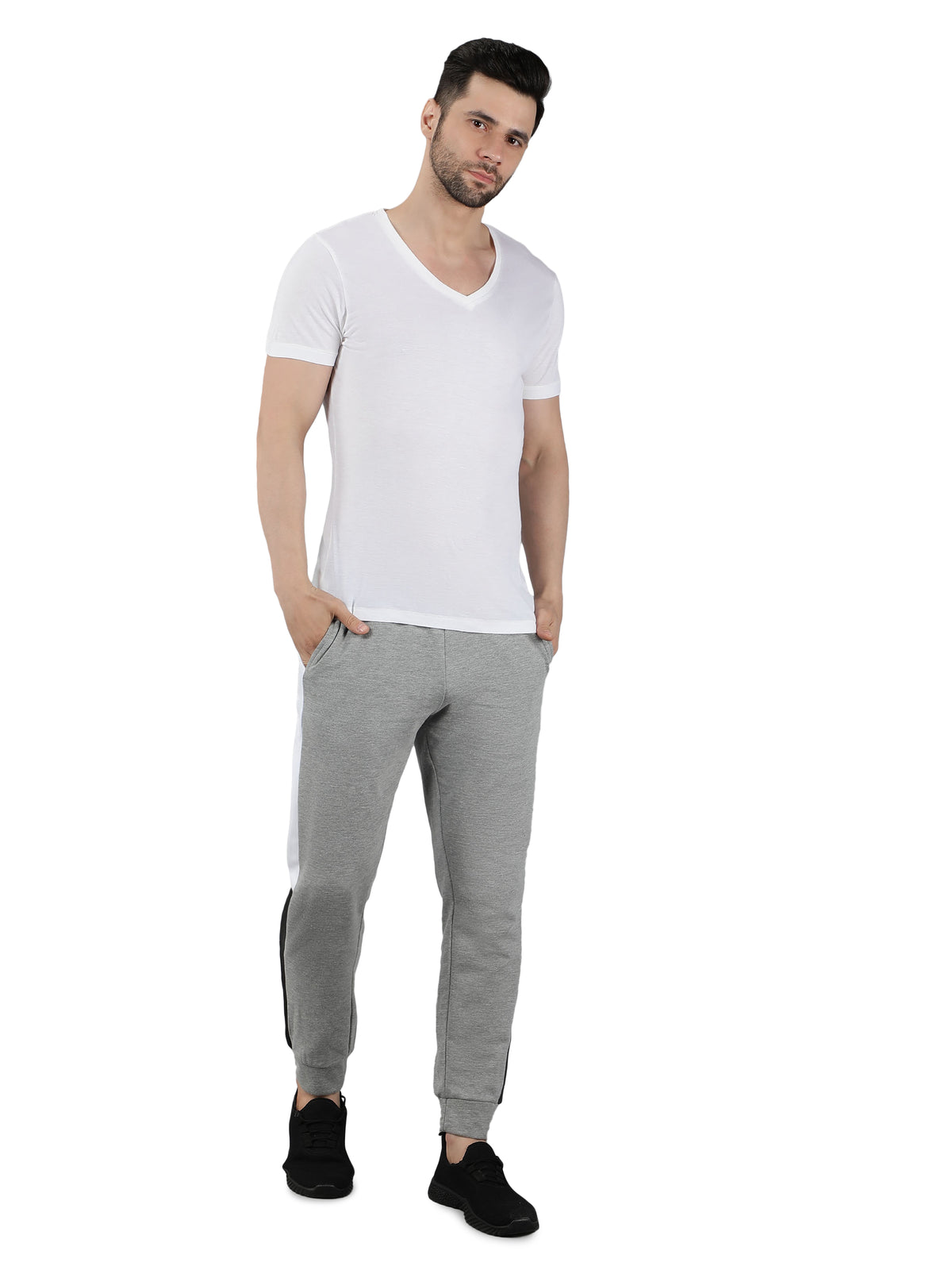 Premium White T-Shirt & Grey Joggers Co-Ord Set for Men