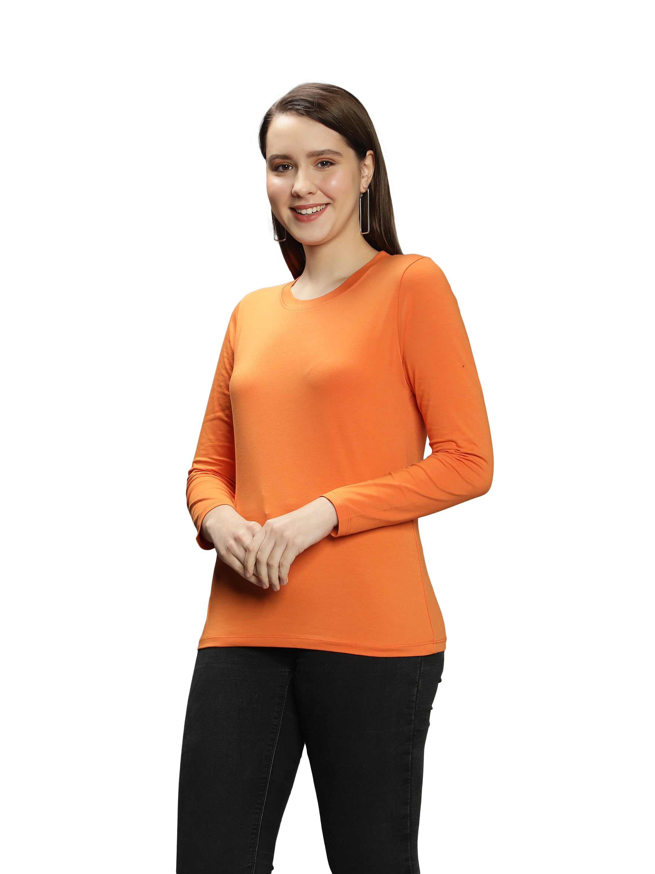 Womens Solid Full Sleeves Crew Neck T-Shirt