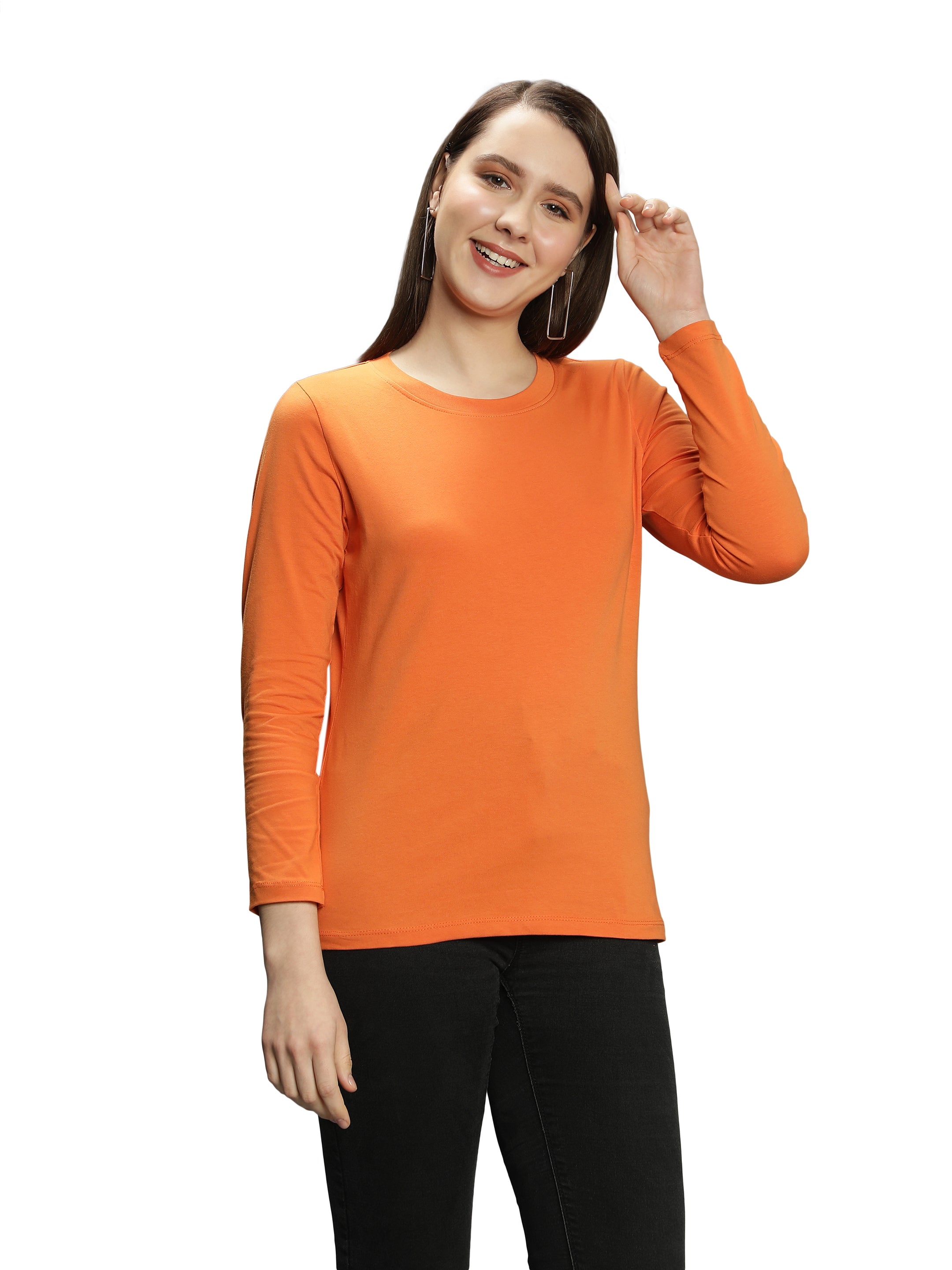 Womens Solid Full Sleeves Crew Neck T-Shirt