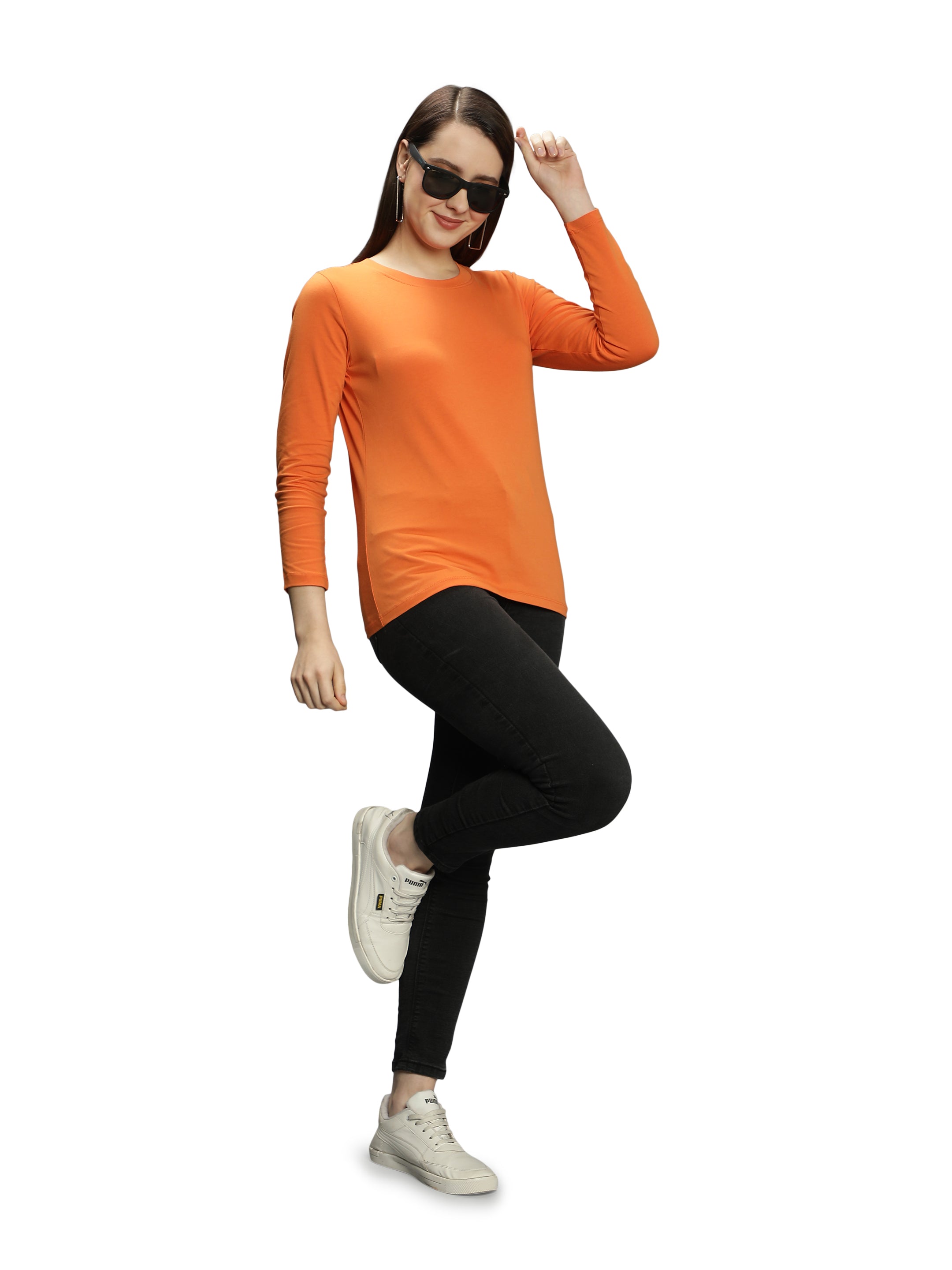 Womens Solid Full Sleeves Crew Neck T-Shirt