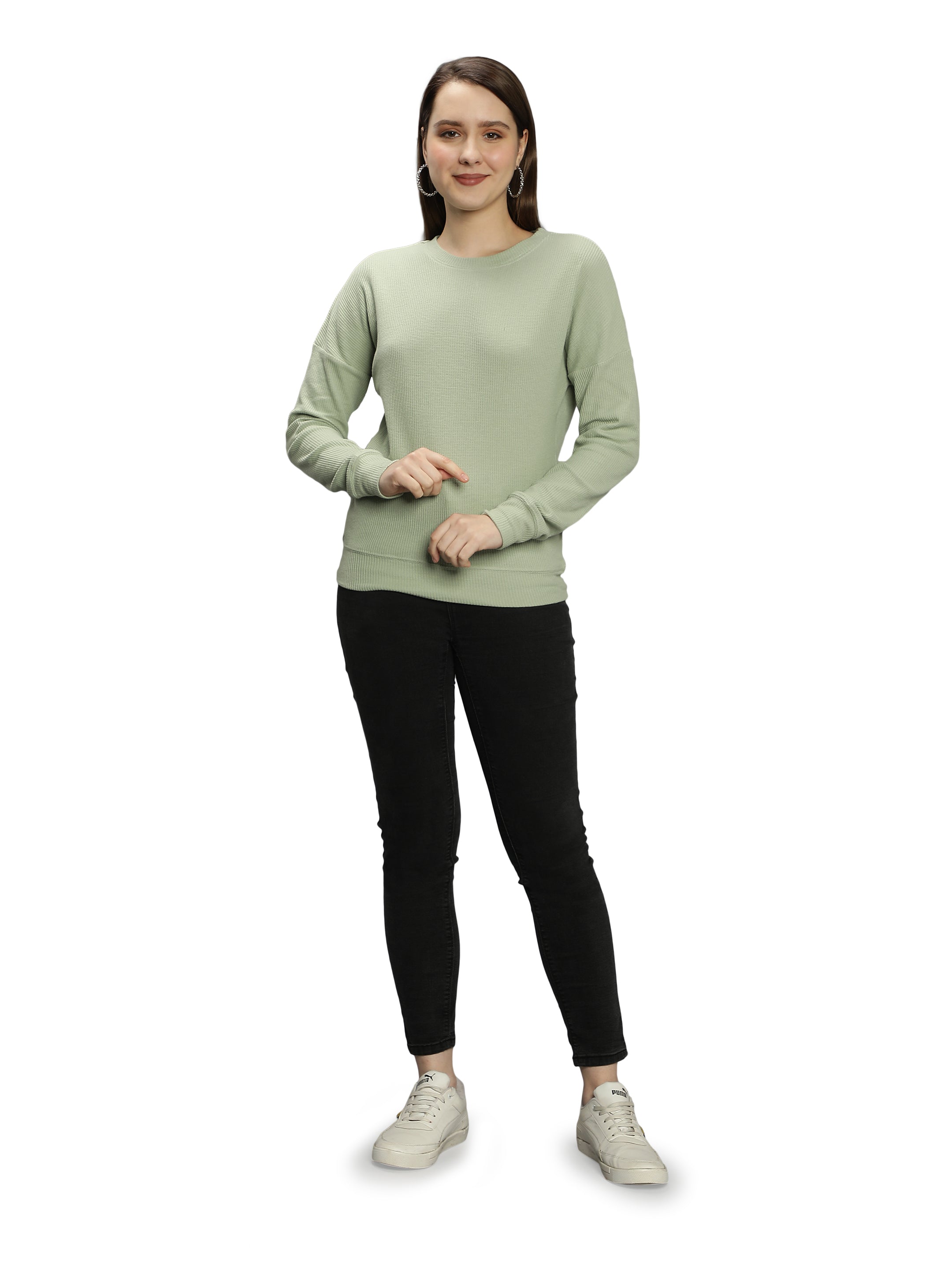 Womens Solid Full Sleeves Crew Neck T-Shirt