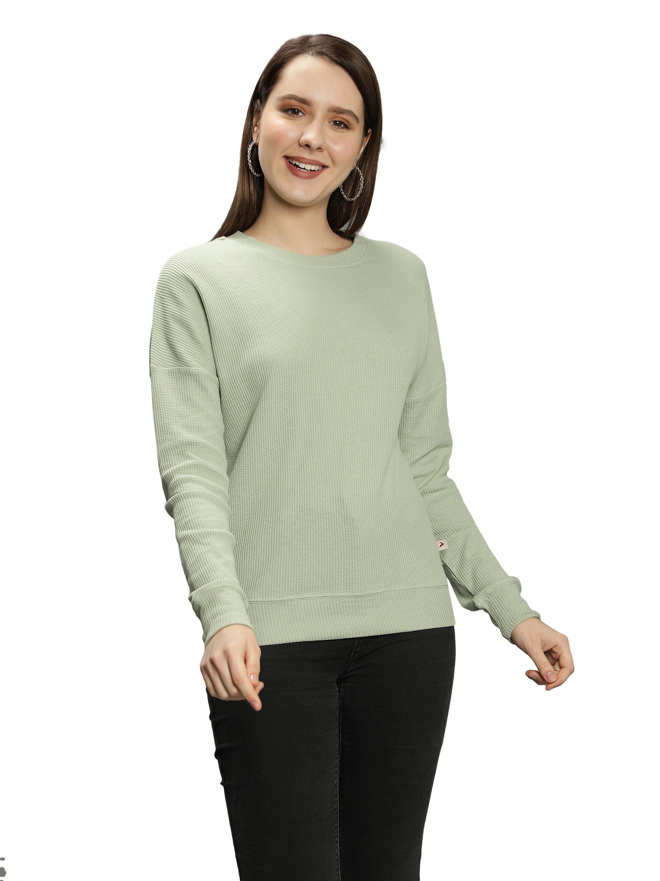 Womens Solid Full Sleeves Crew Neck T-Shirt