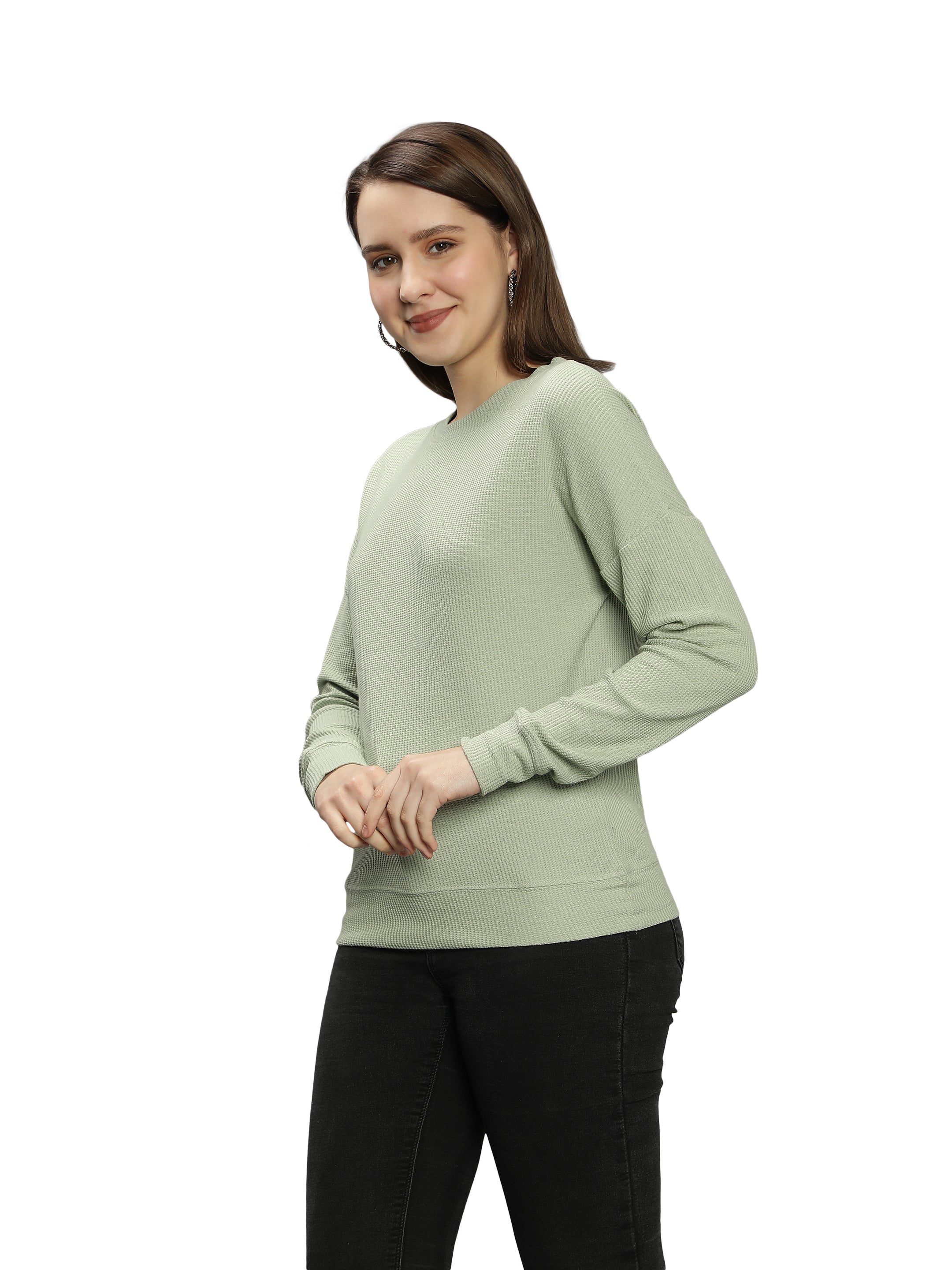 Womens Solid Full Sleeves Crew Neck T-Shirt