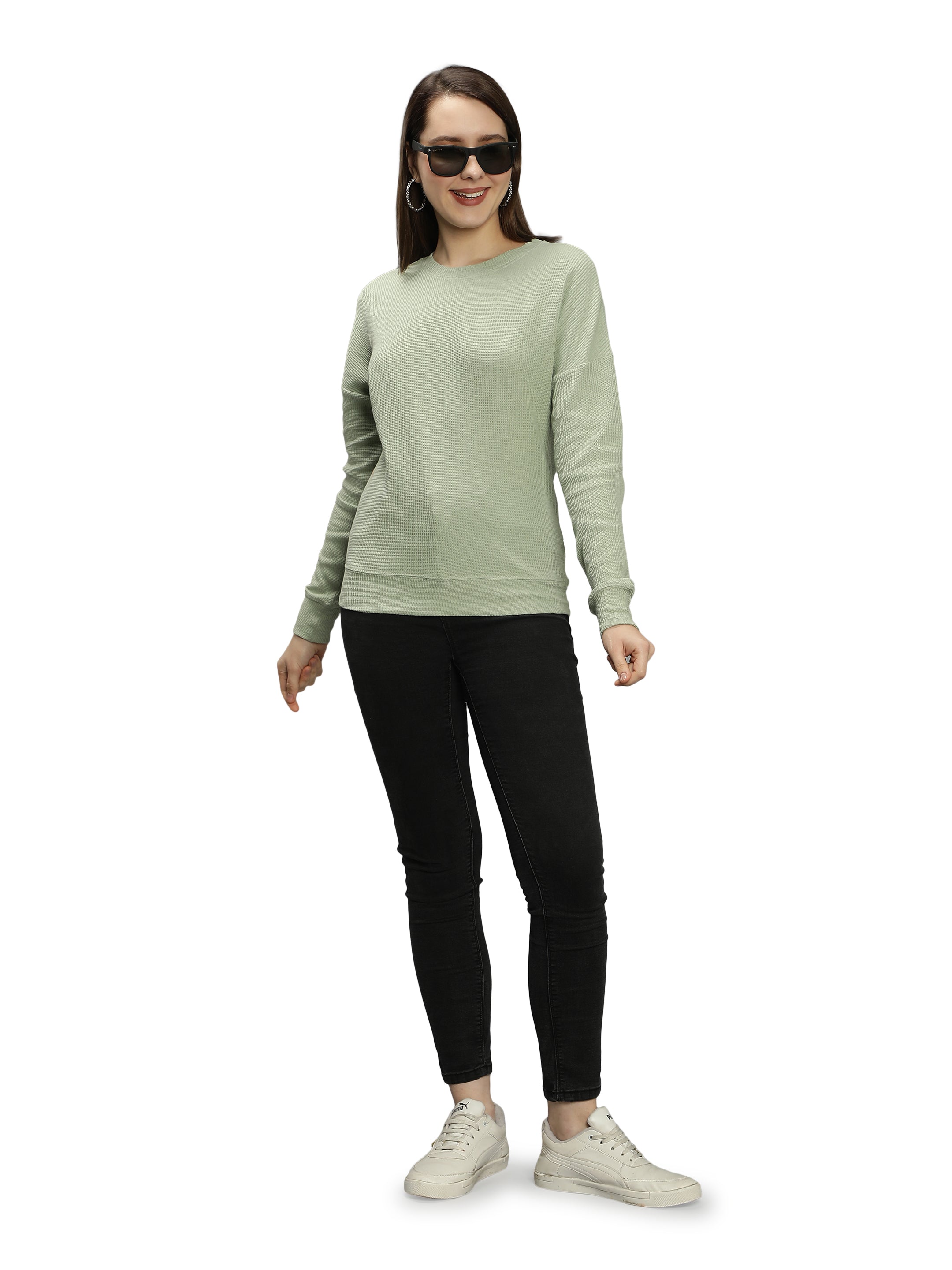 Womens Solid Full Sleeves Crew Neck T-Shirt