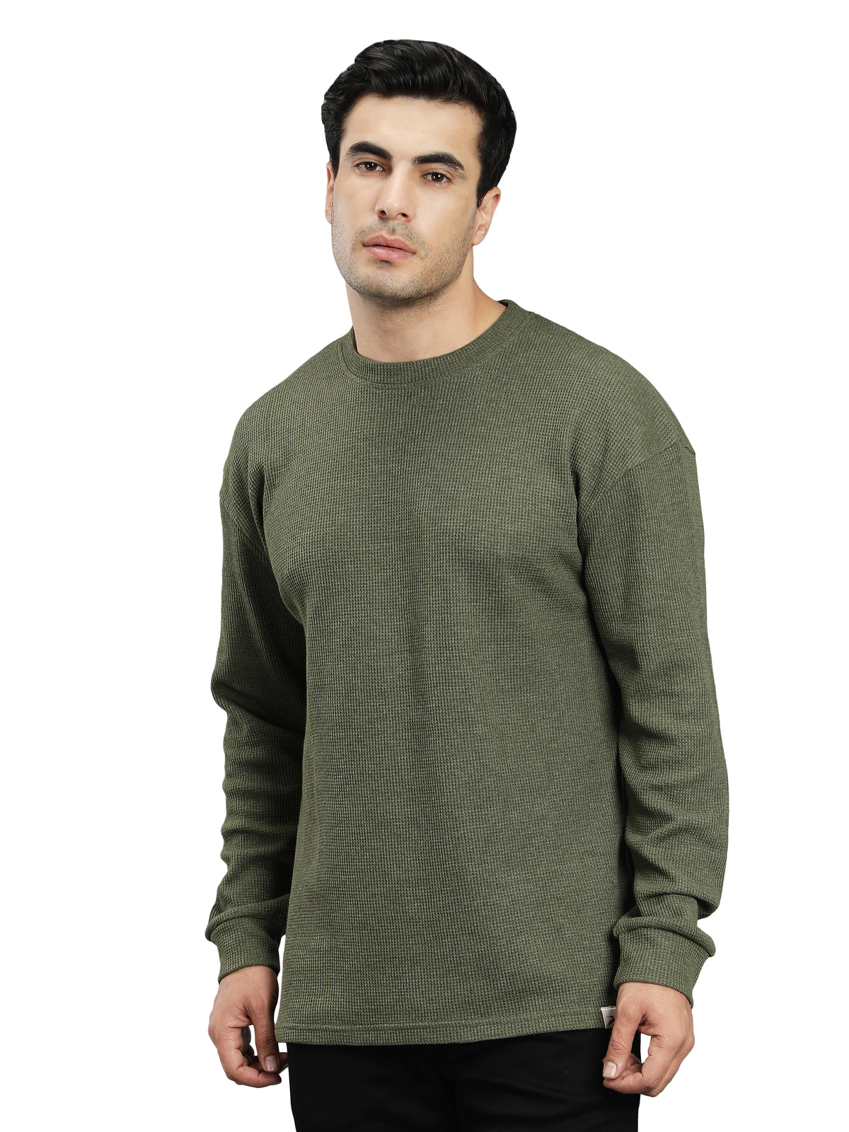 Dark Green Full Sleeves Waffle T-Shirt for Men