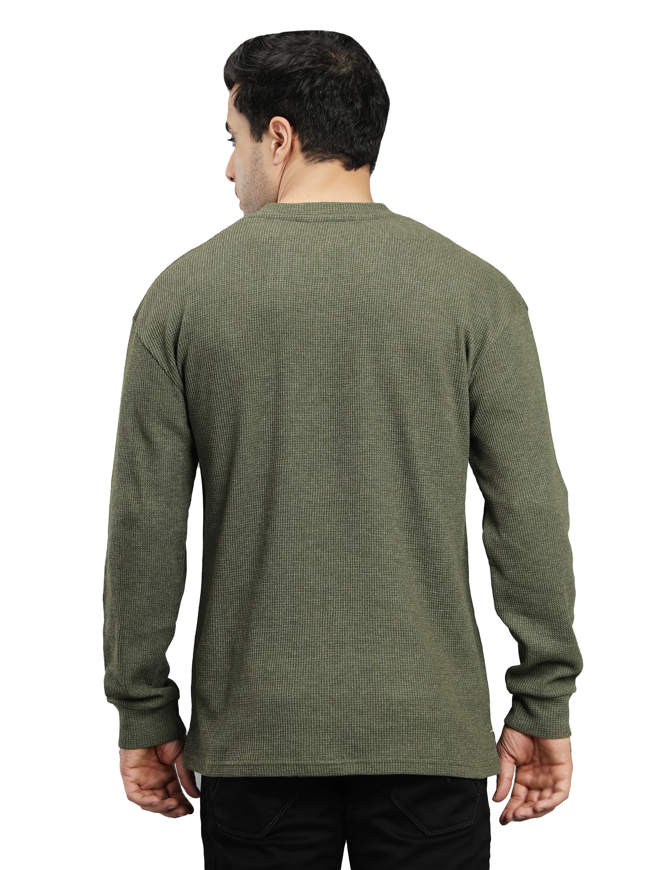 Dark Green Full Sleeves Waffle T-Shirt for Men