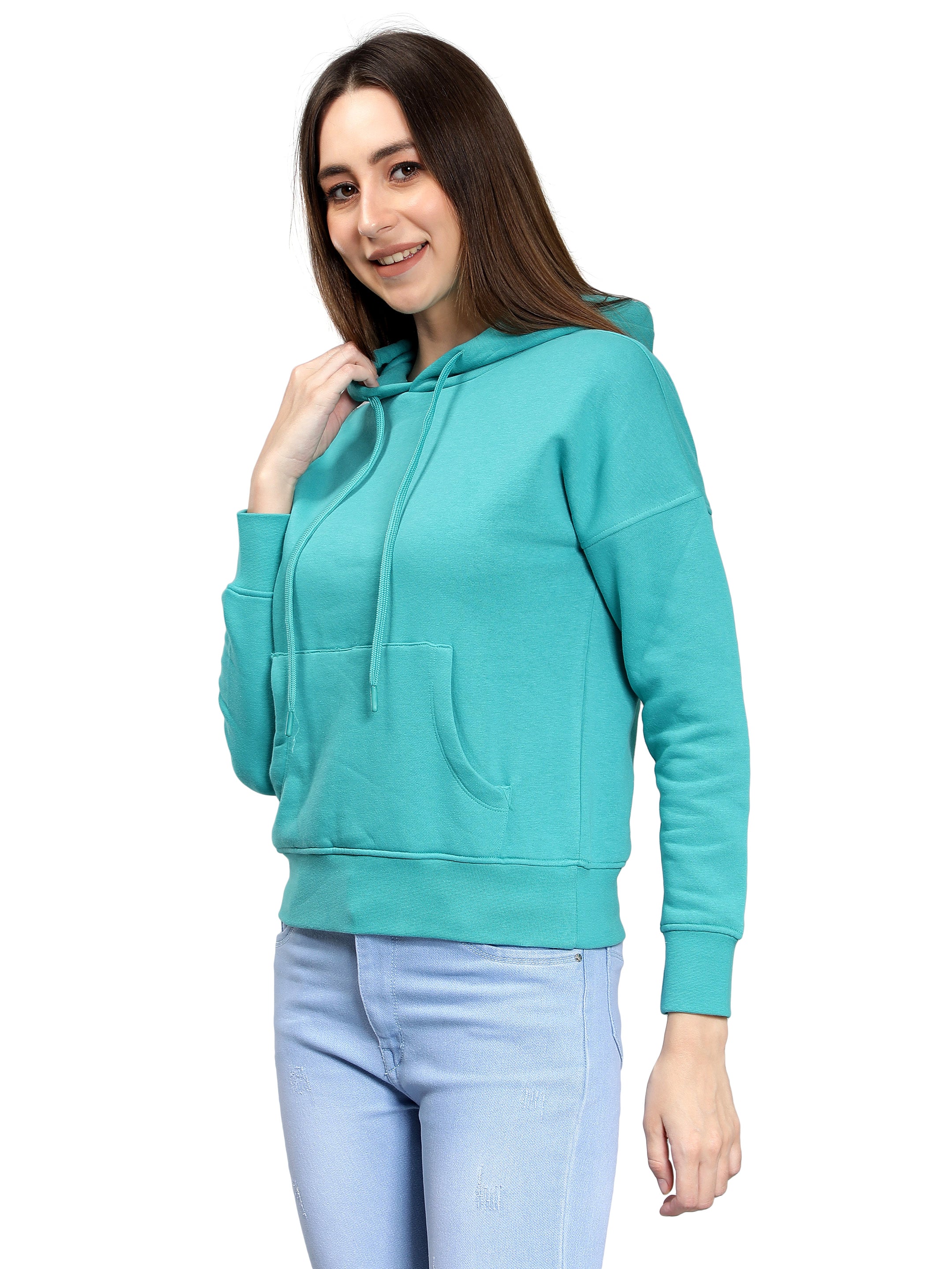 Sea Green Full Sleeves Hoodie for Women