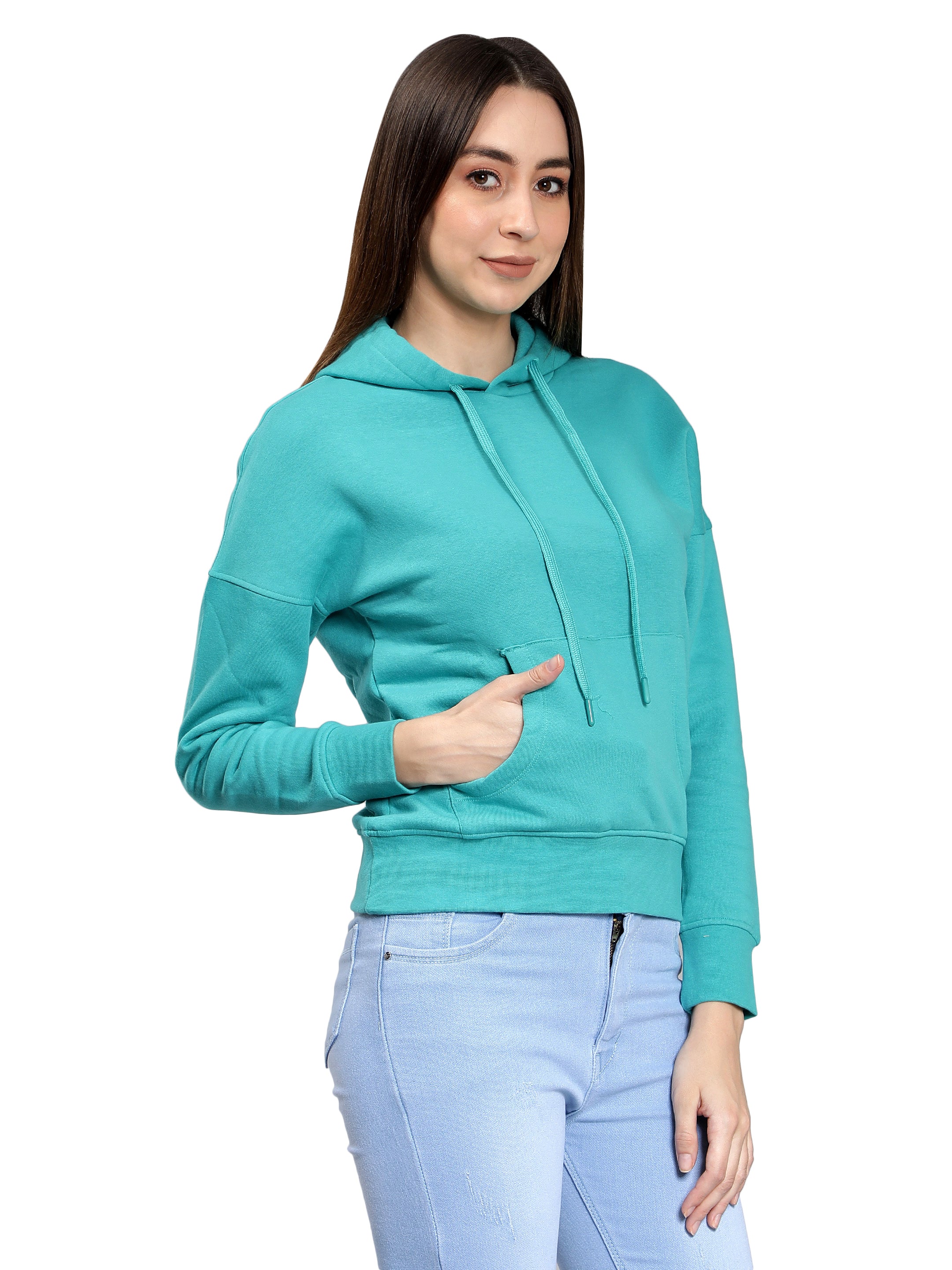 Sea Green Full Sleeves Hoodie for Women