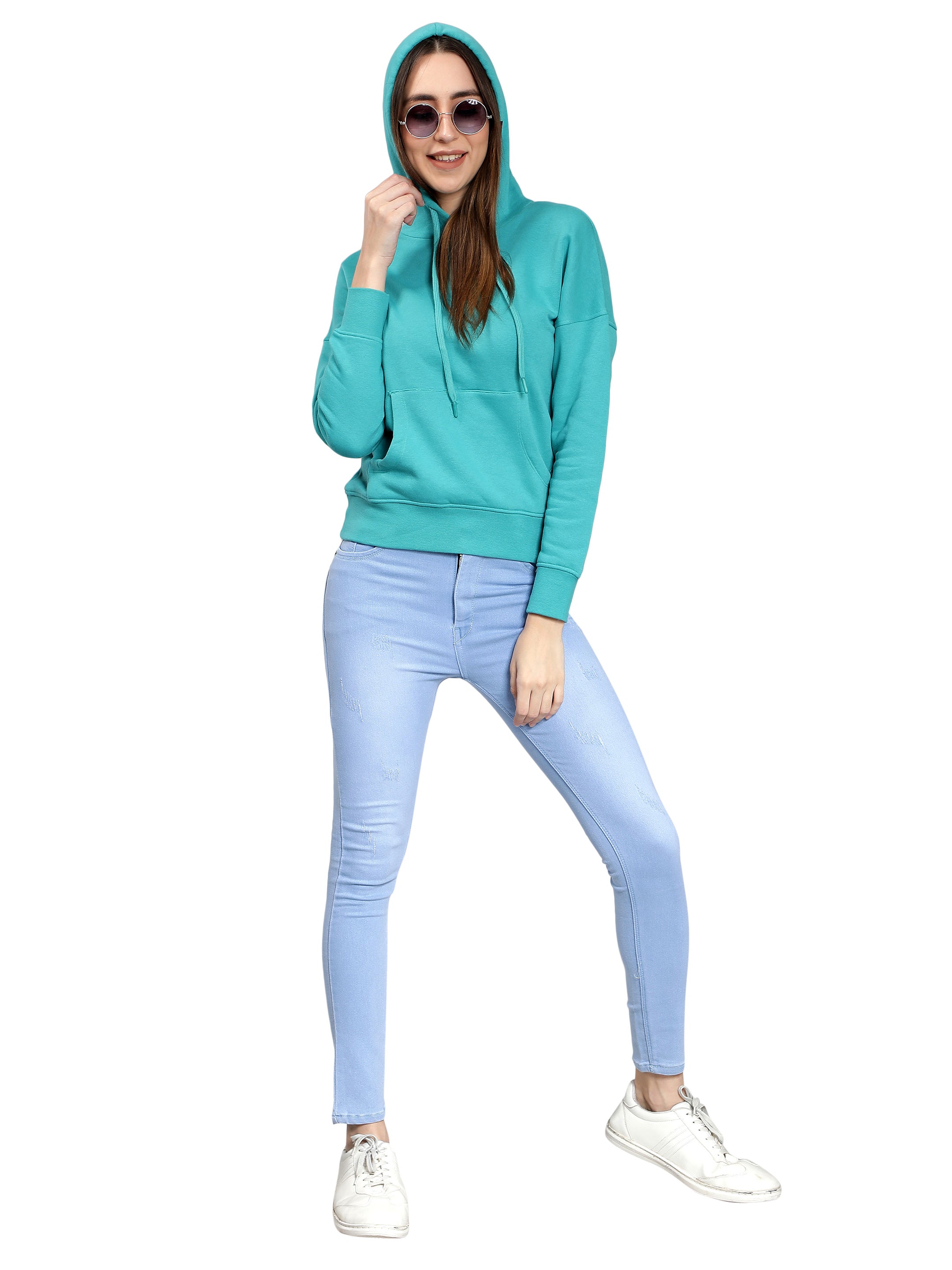 Sea Green Full Sleeves Hoodie for Women