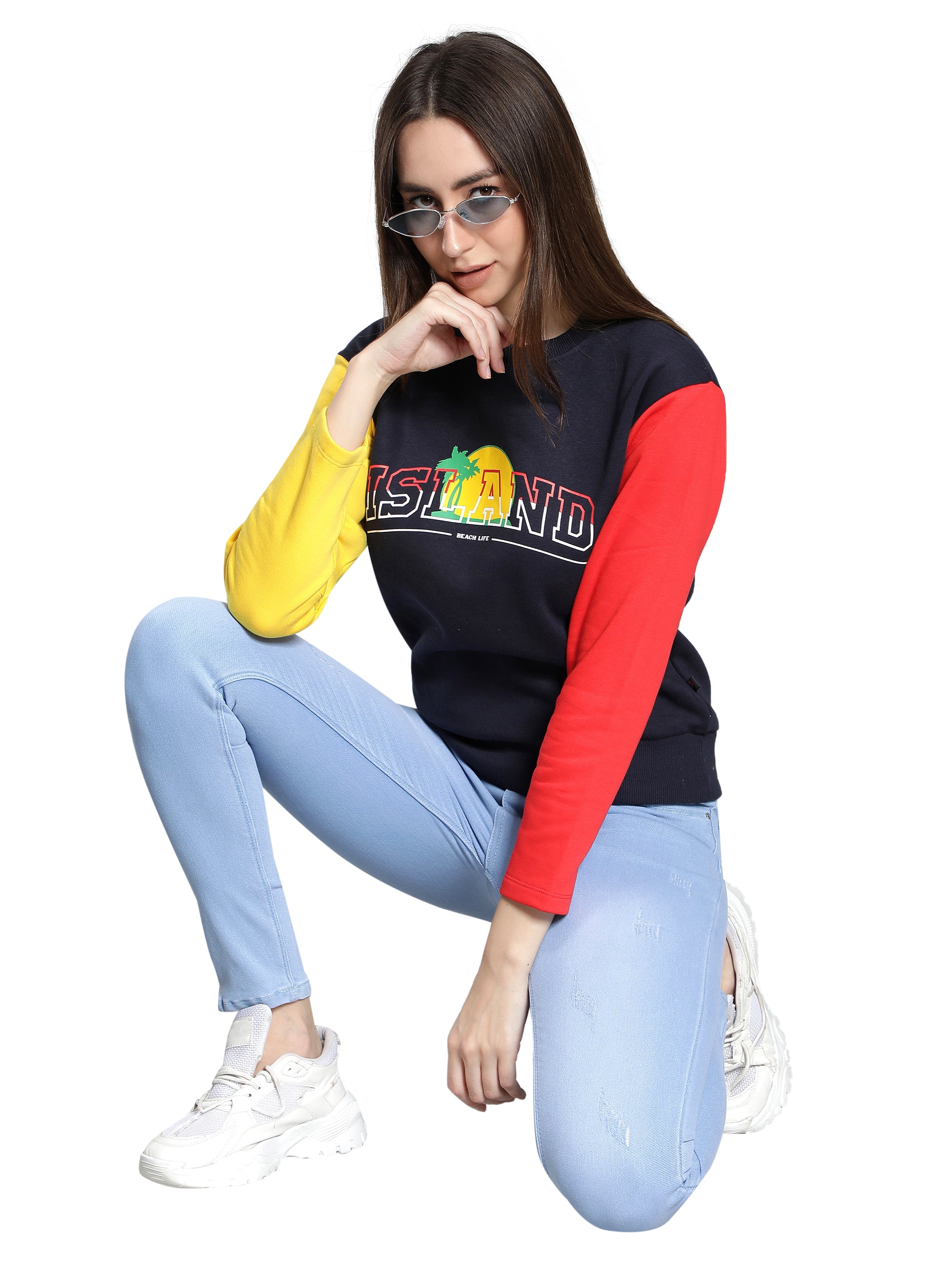 Navy Blue Full Sleeves Sweatshirt for Women