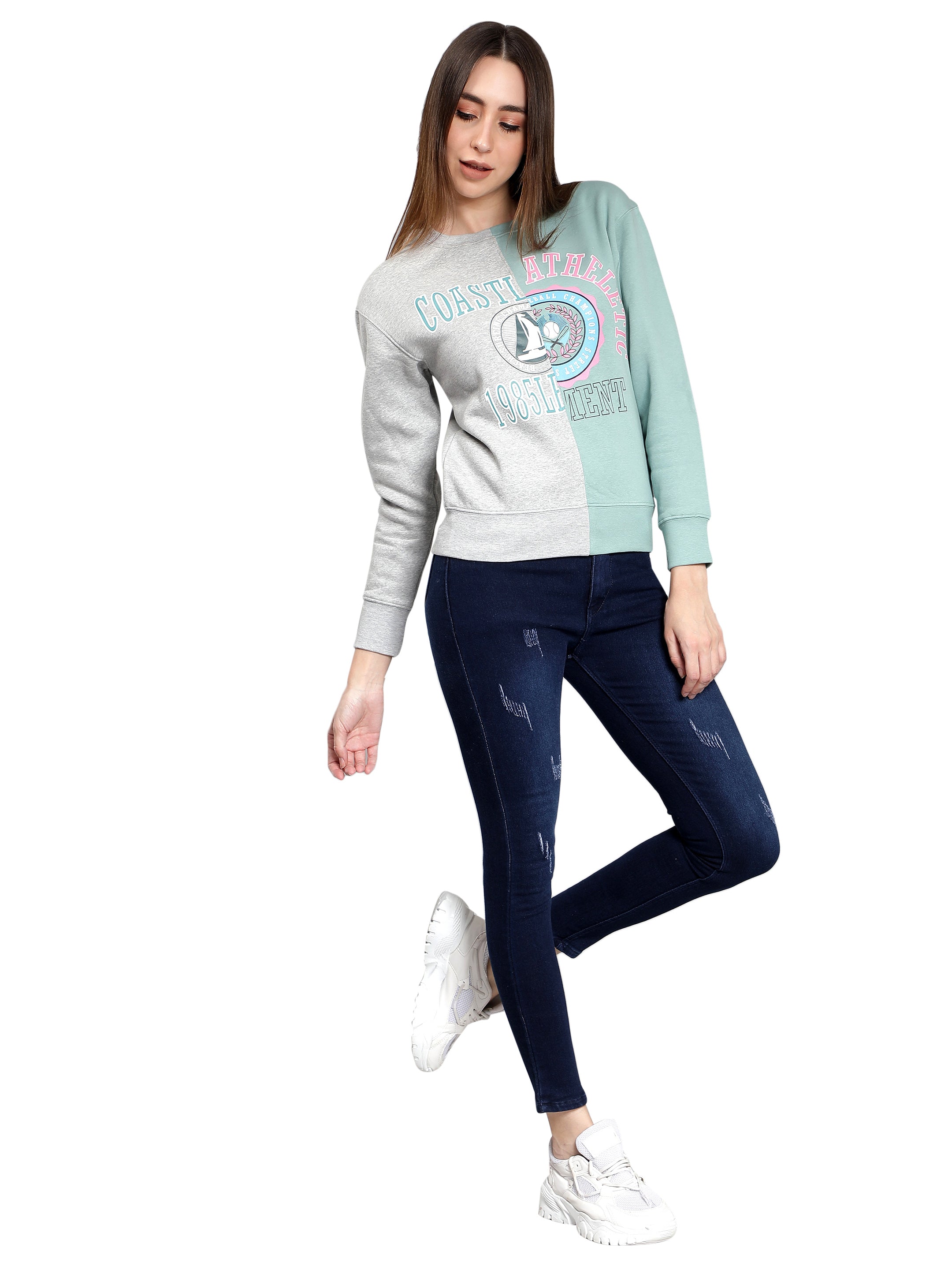 Mint Full Sleeves Sweatshirt for Women