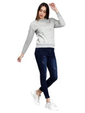 Grey Heather Mélange Embroidered Sweatshirt for Women