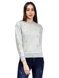 Grey Heather Mélange Embroidered Sweatshirt for Women