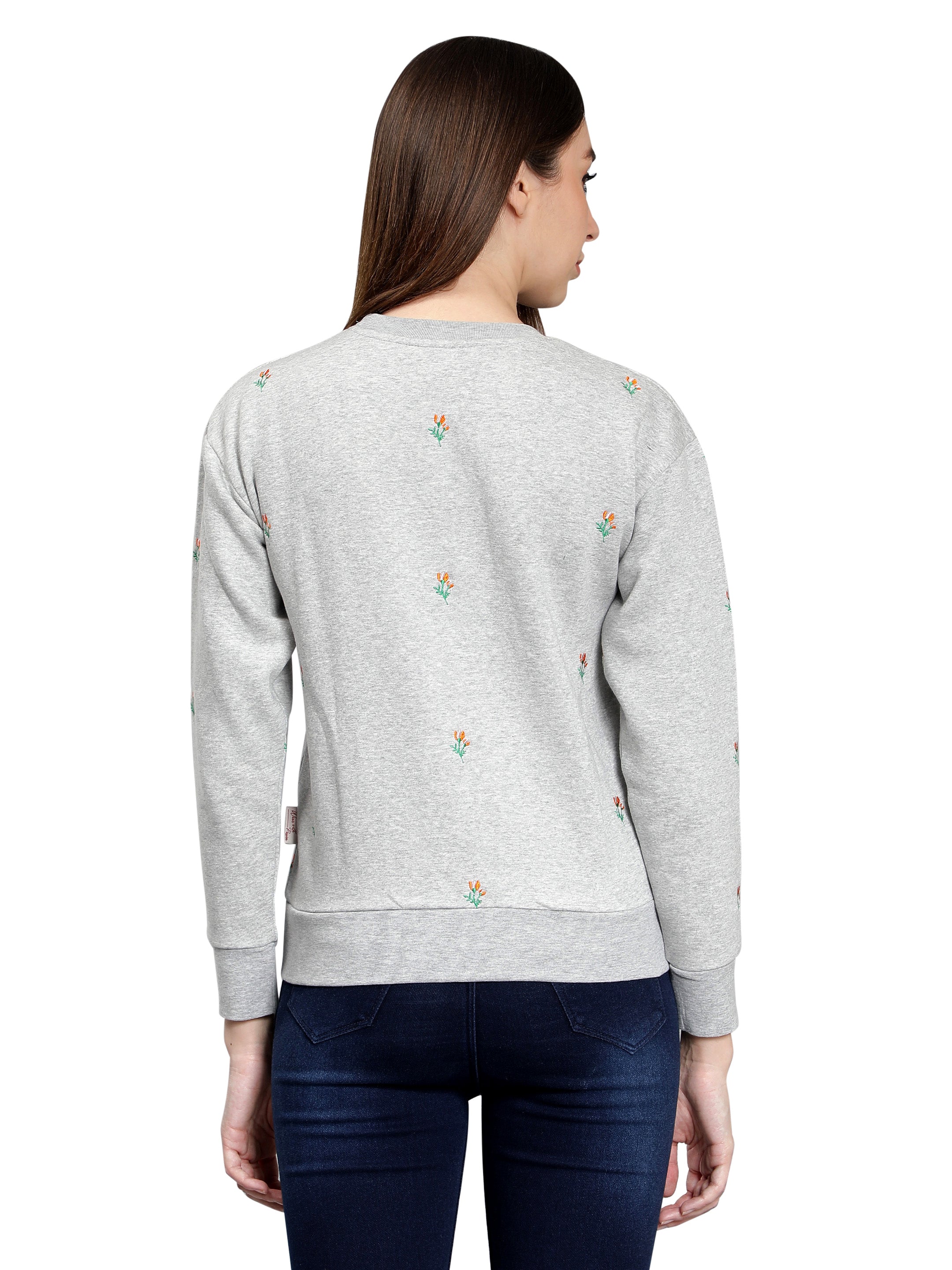 Grey Heather Mélange Embroidered Sweatshirt for Women