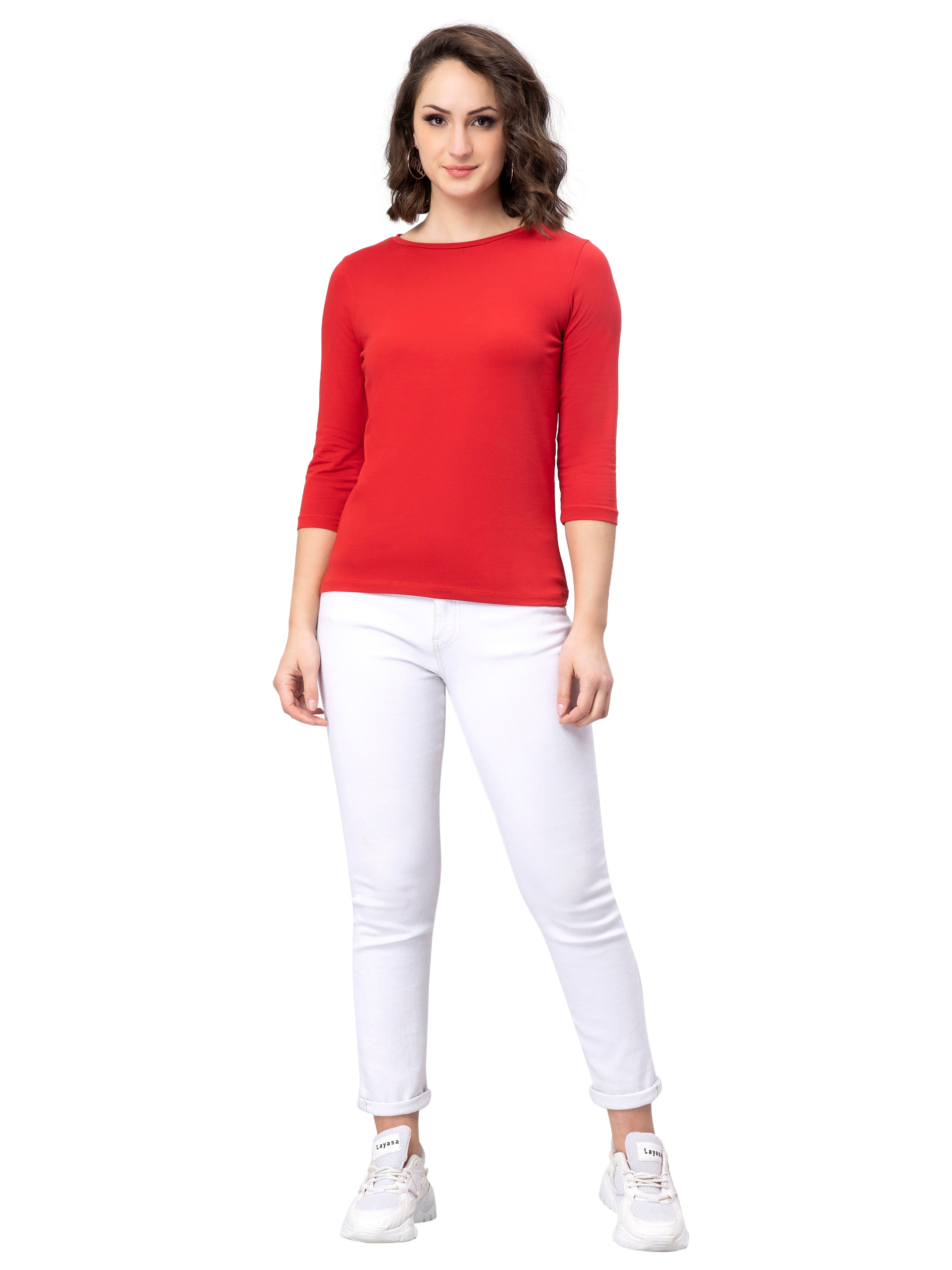 Red 3/4 Sleeves T-Shirt for Women