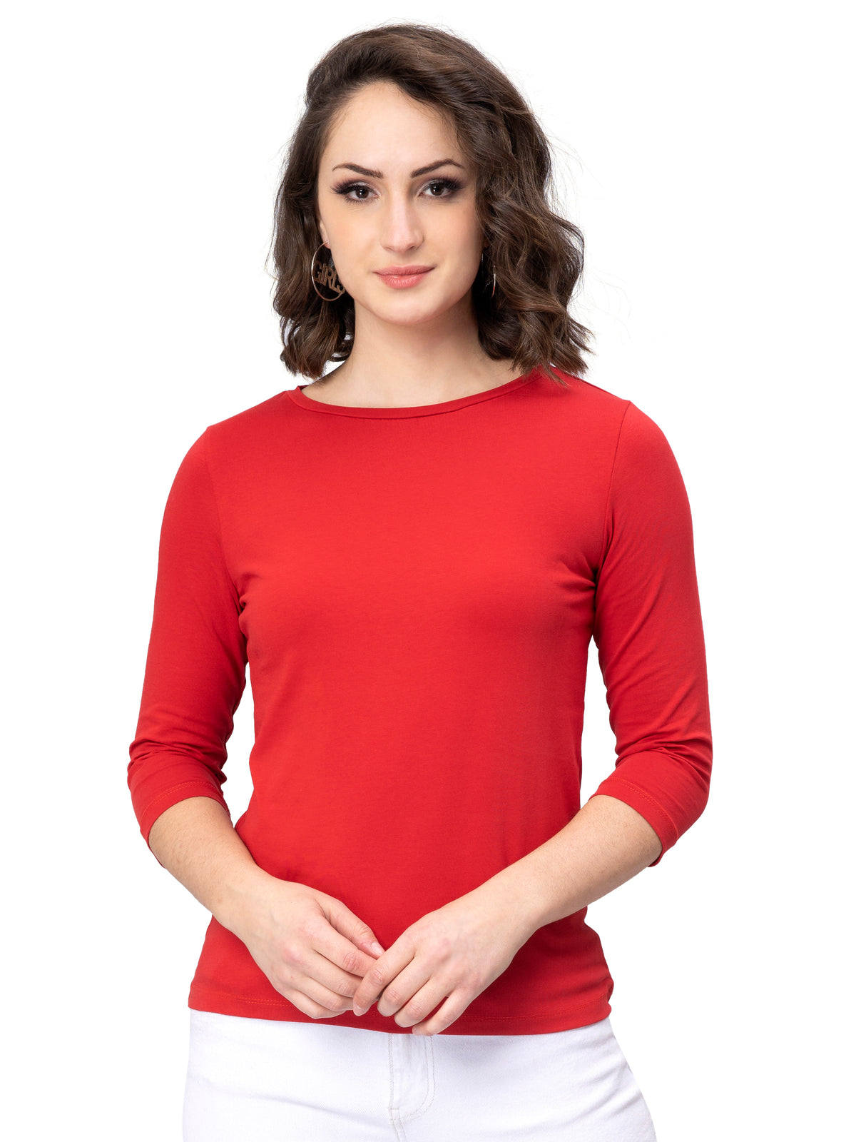 Red 3/4 Sleeves T-Shirt for Women