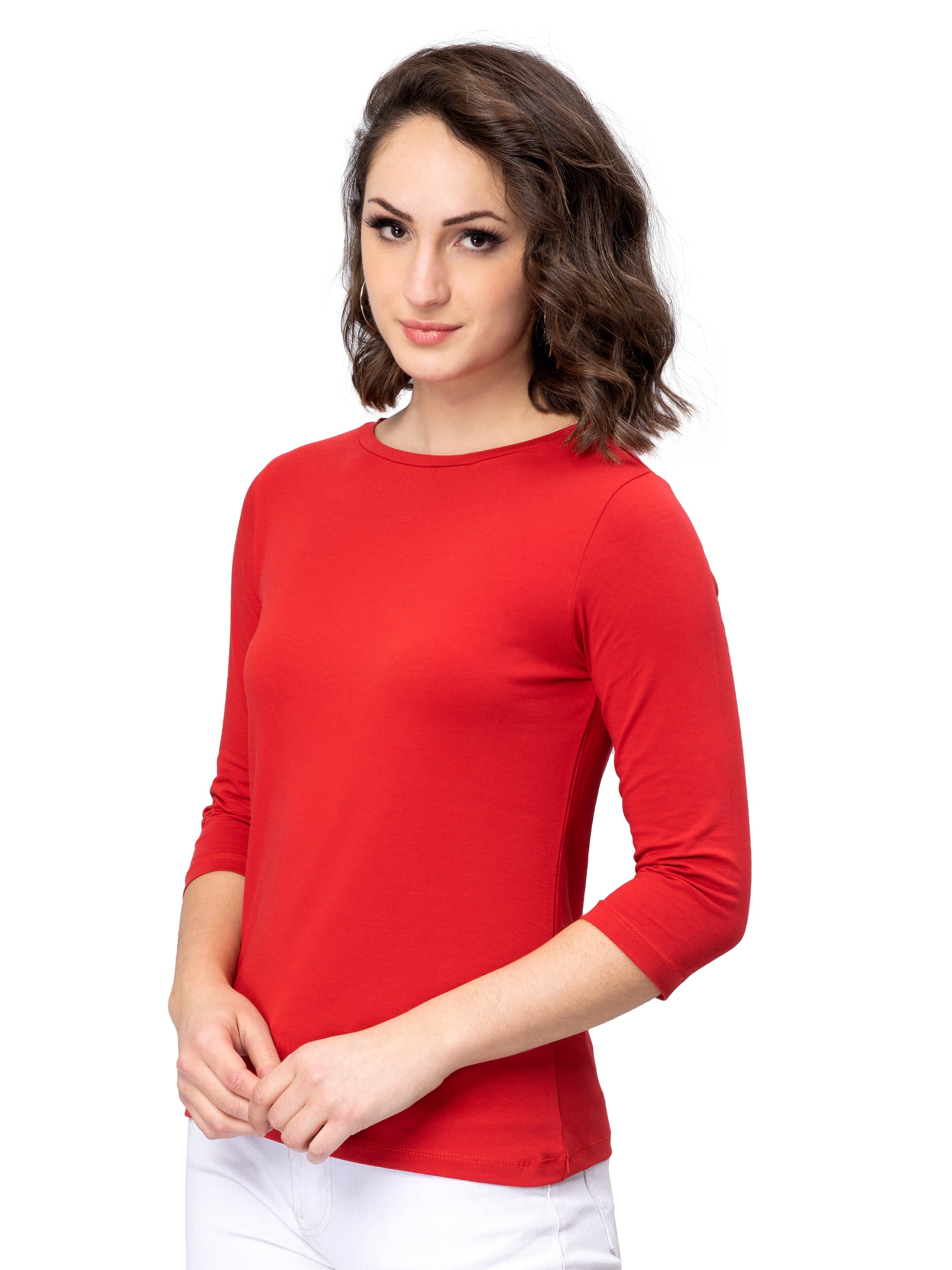 Red 3/4 Sleeves T-Shirt for Women