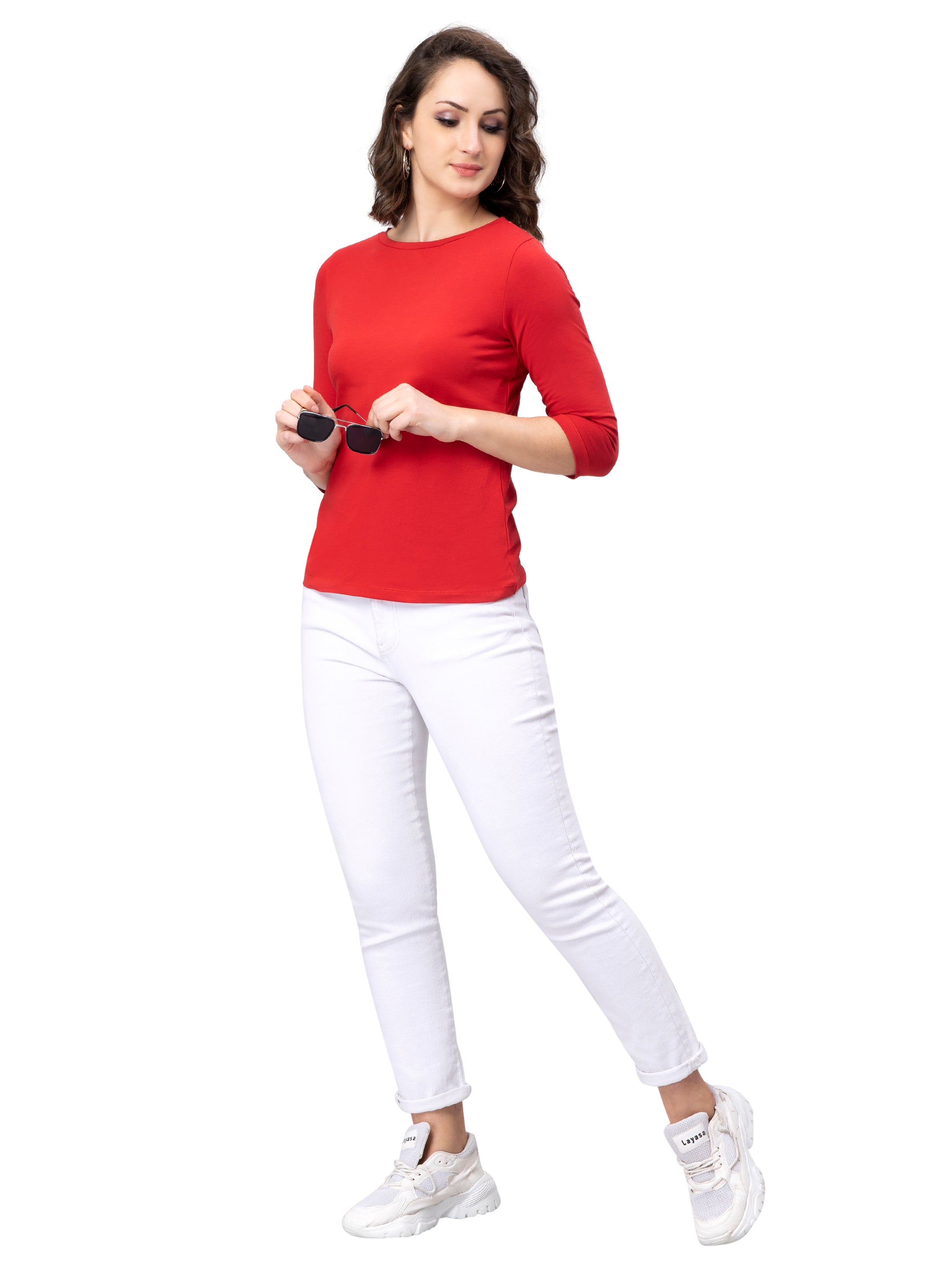 Red 3/4 Sleeves T-Shirt for Women