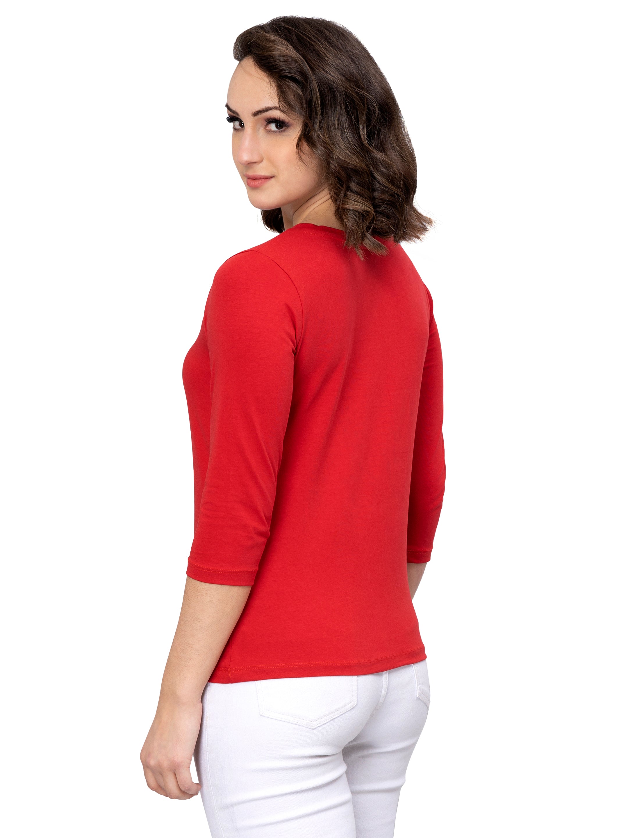 Red 3/4 Sleeves T-Shirt for Women