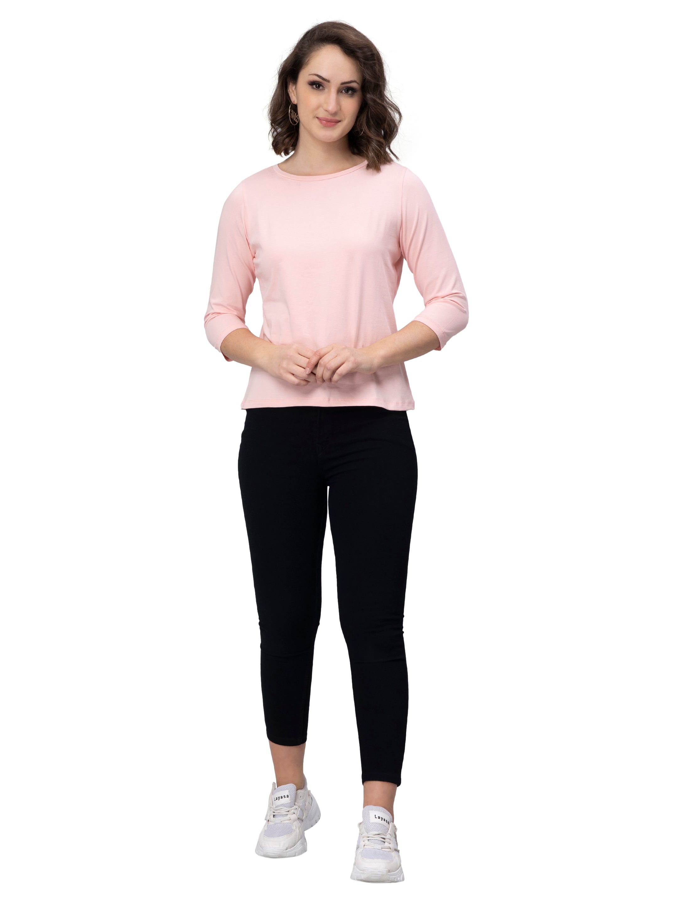 Peach 3/4 Sleeves T-Shirt for Women