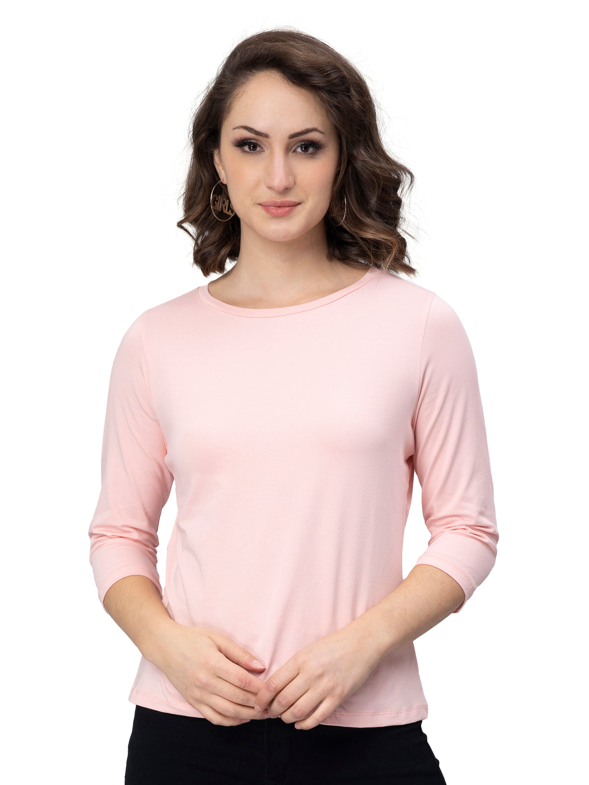 Peach 3/4 Sleeves T-Shirt for Women