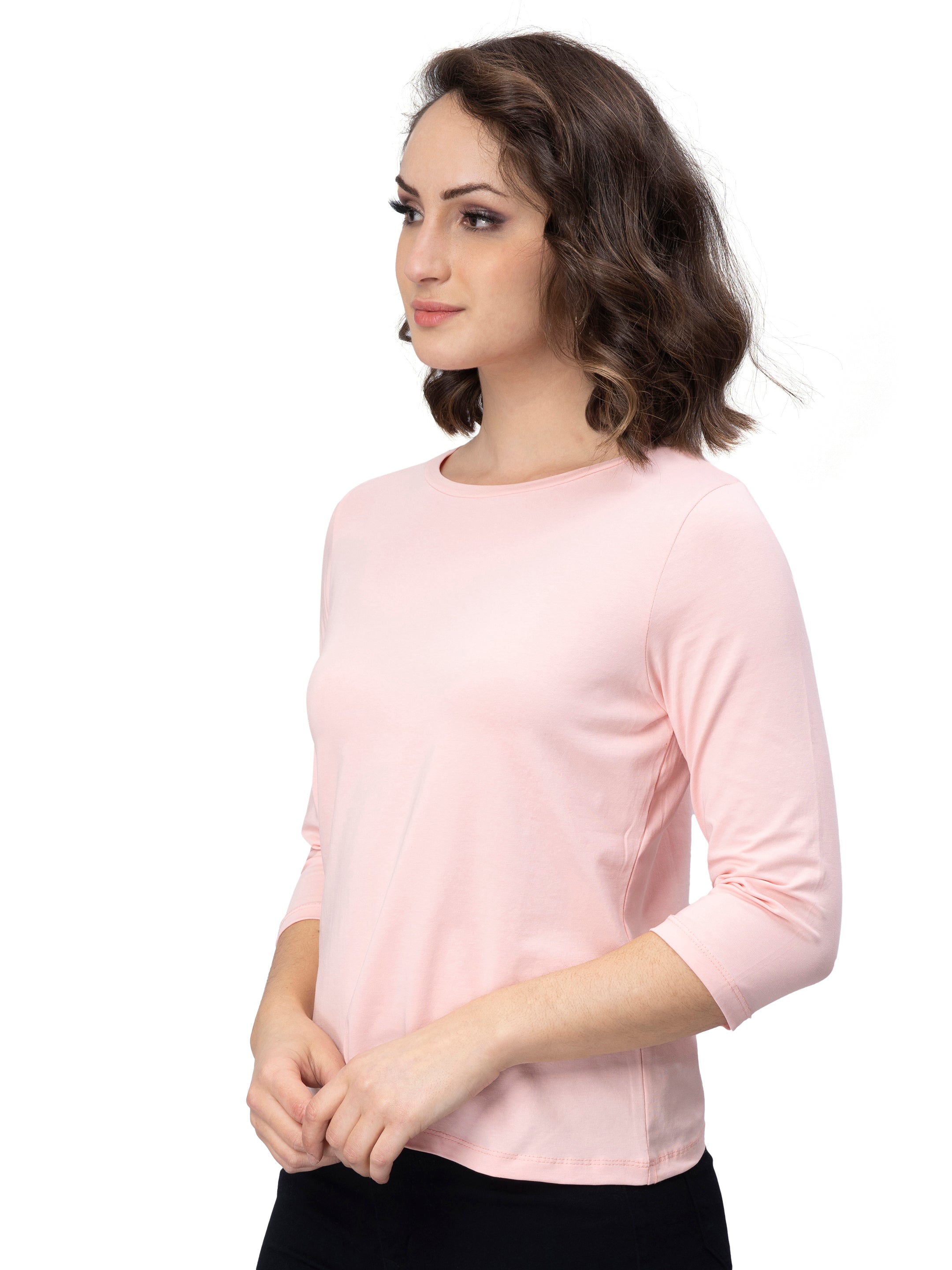 Peach 3/4 Sleeves T-Shirt for Women