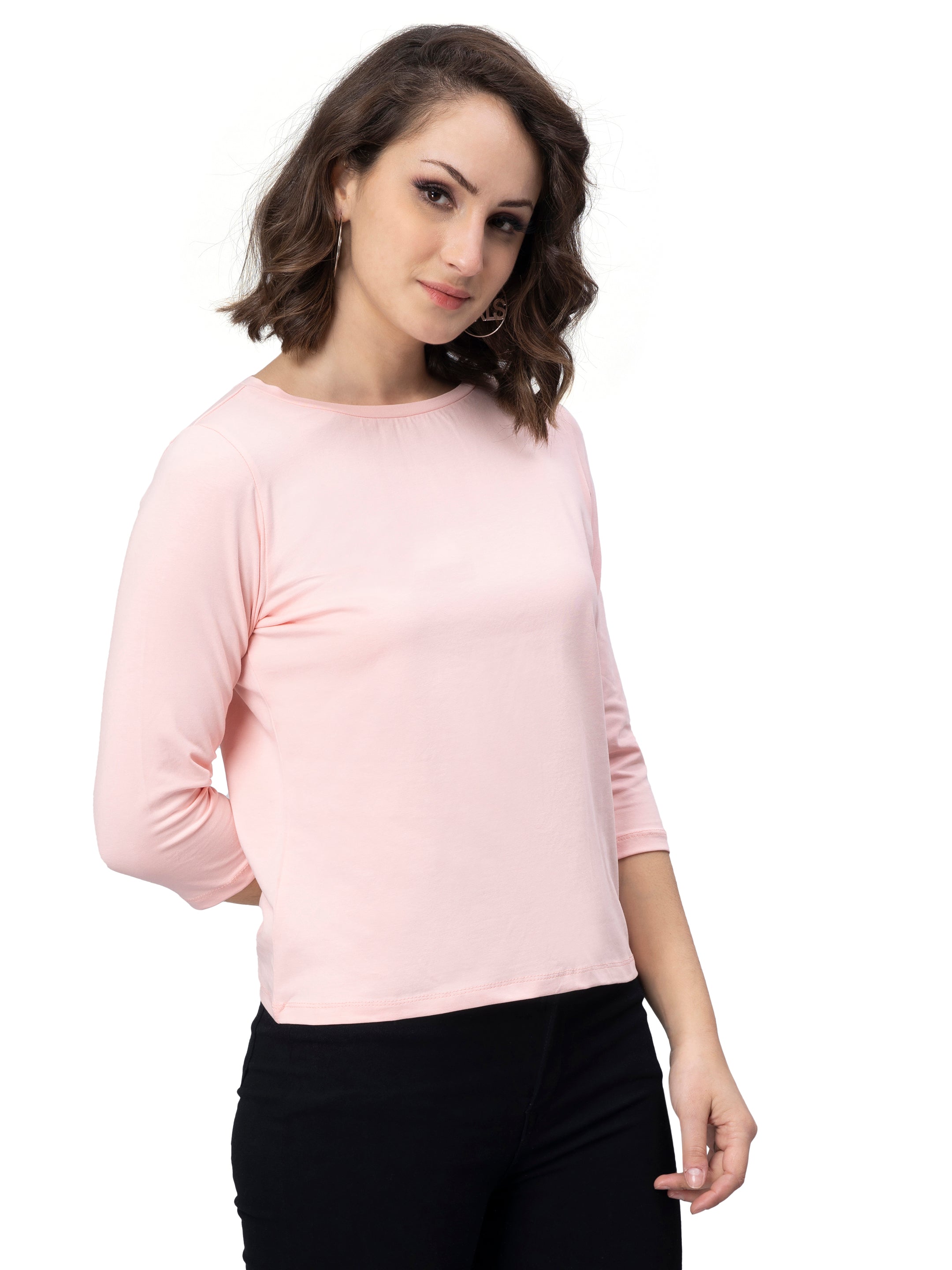 Peach 3/4 Sleeves T-Shirt for Women