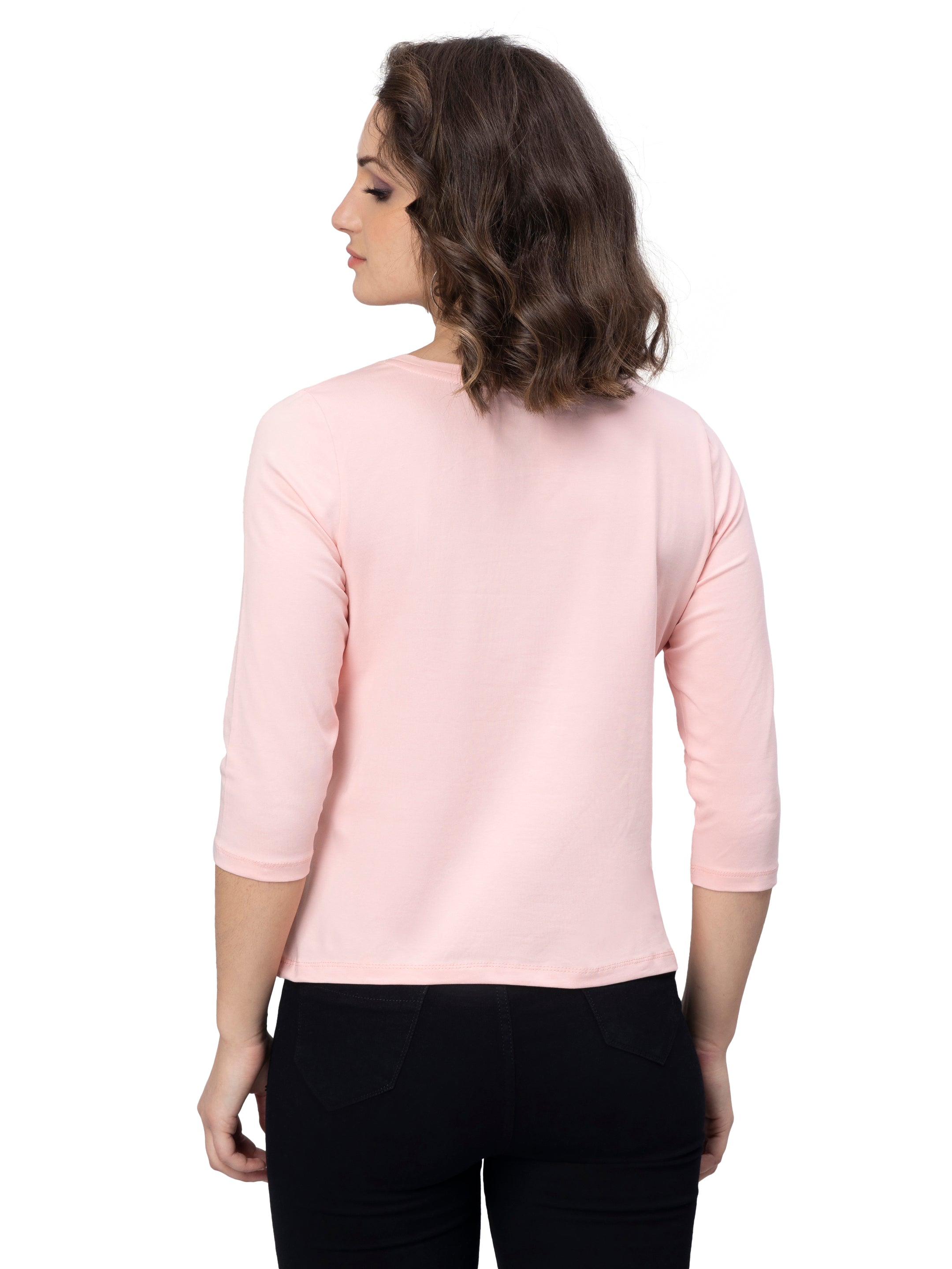 Peach 3/4 Sleeves T-Shirt for Women