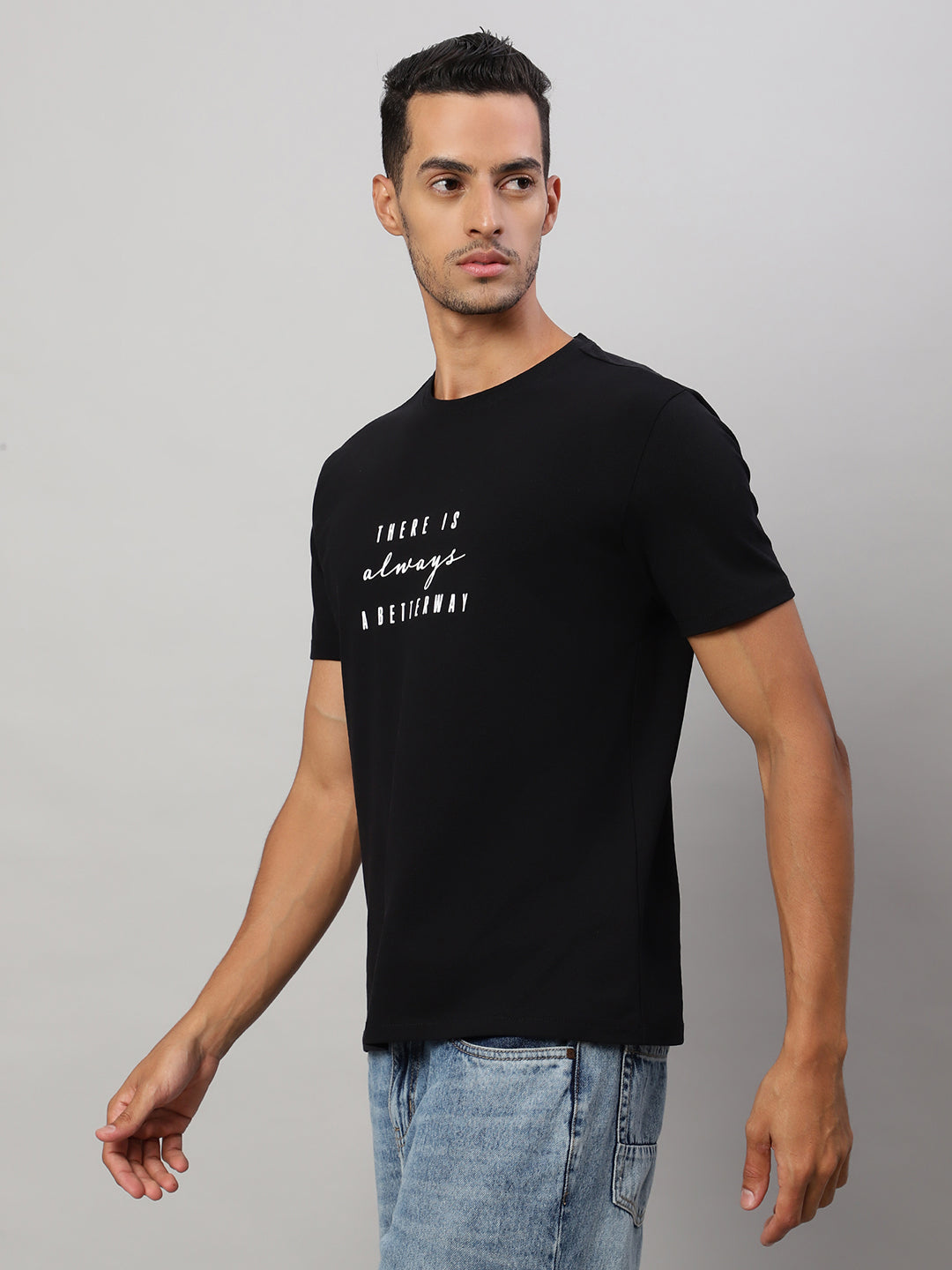 Mens Basic Round Neck Printed T Shirt