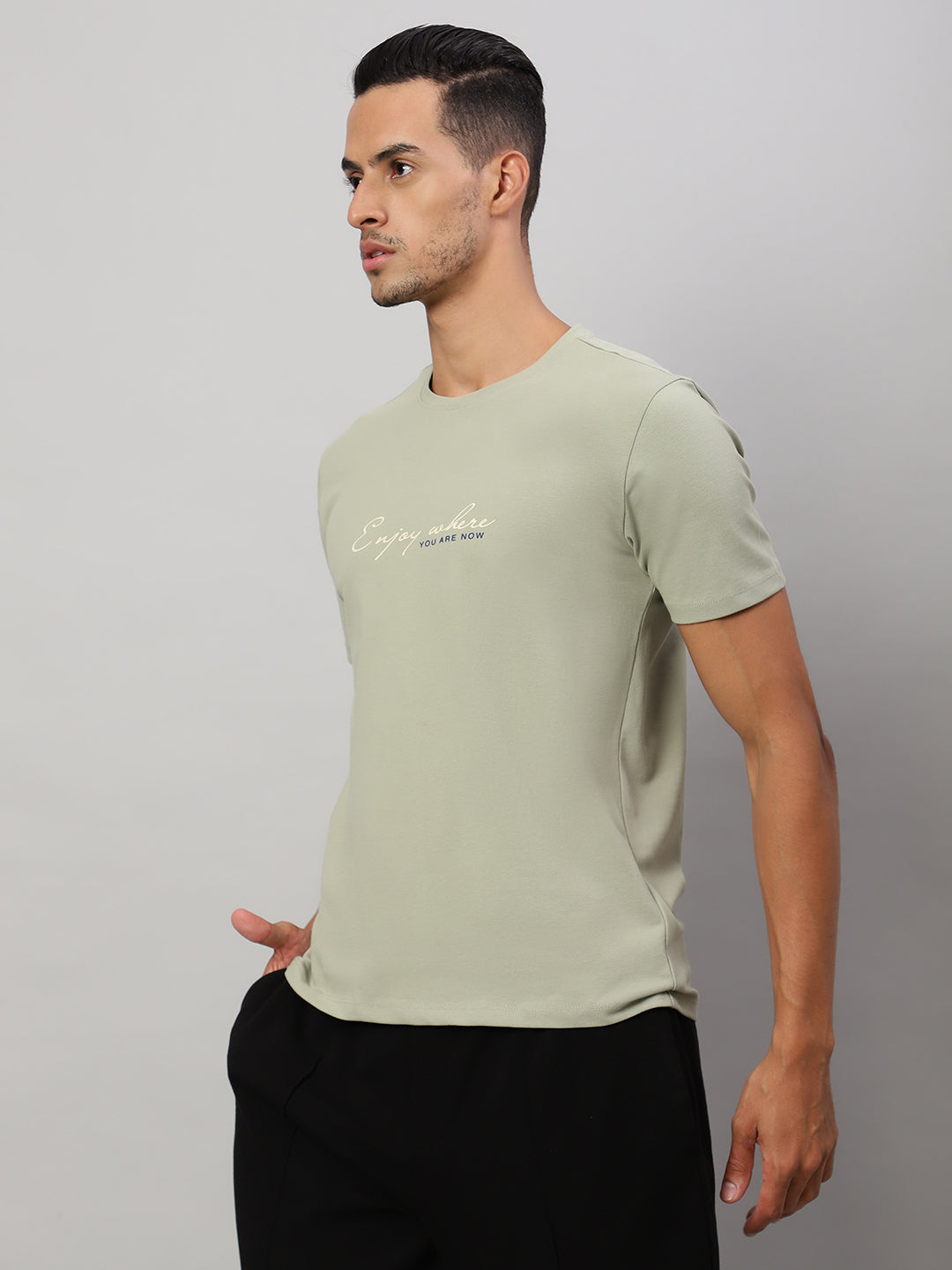 Mens Basic Round Neck Printed T Shirt